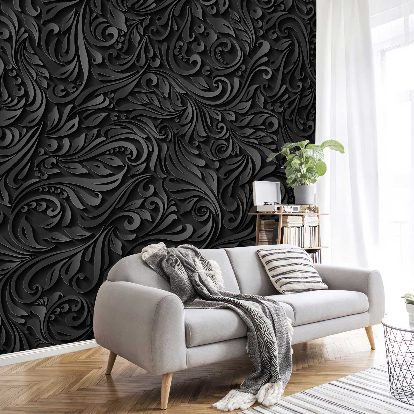 Papier peint motifs texturés en noir et blanc
