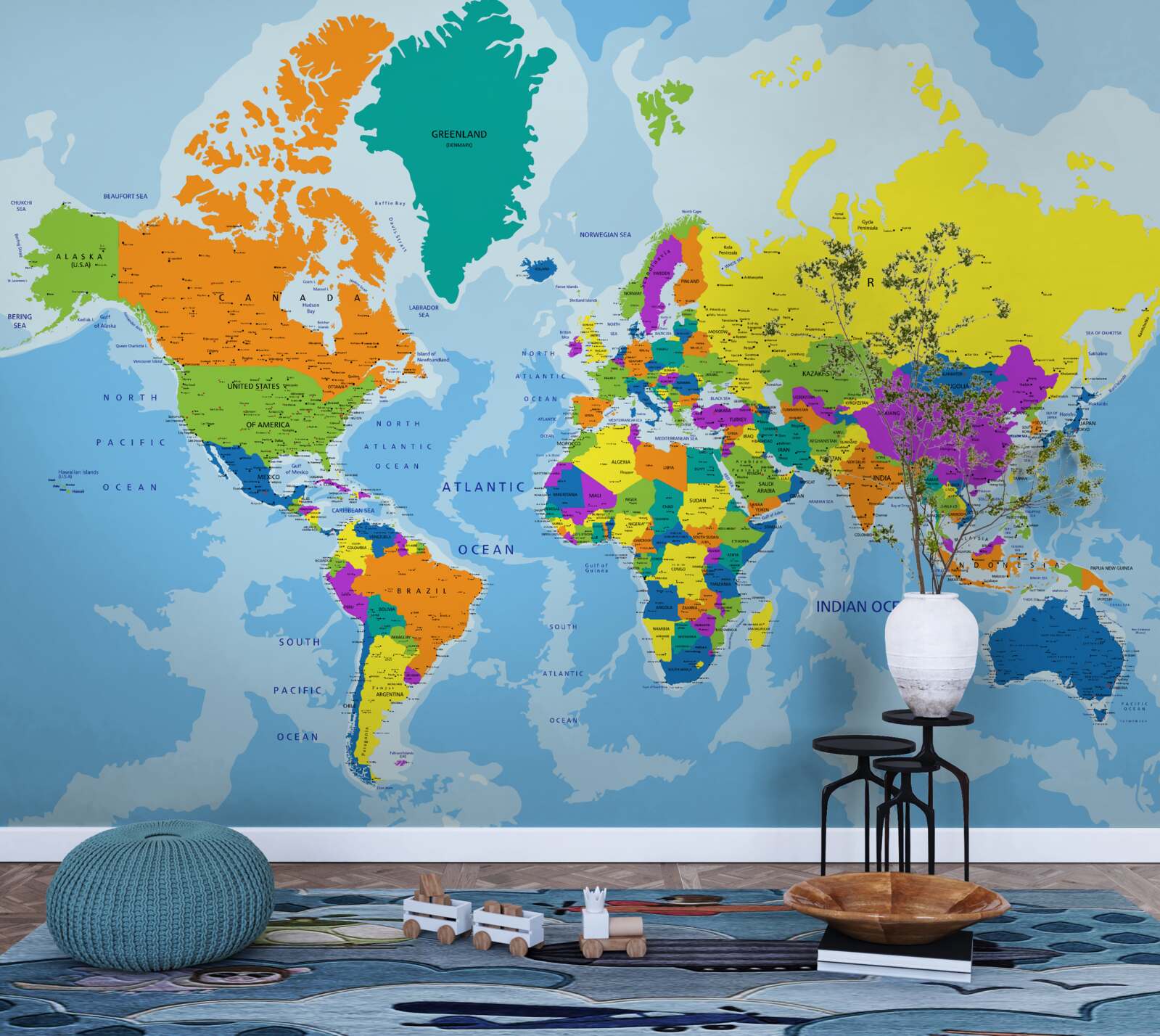 Papier peint carte du monde en couleur