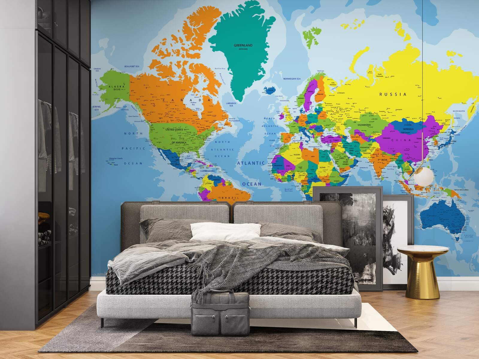 Papier peint carte du monde en couleur