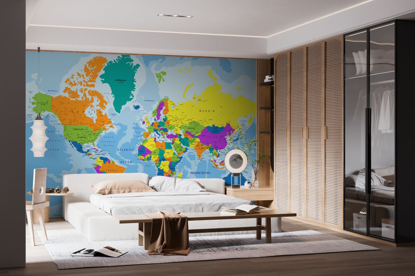 Papier peint carte du monde en couleur