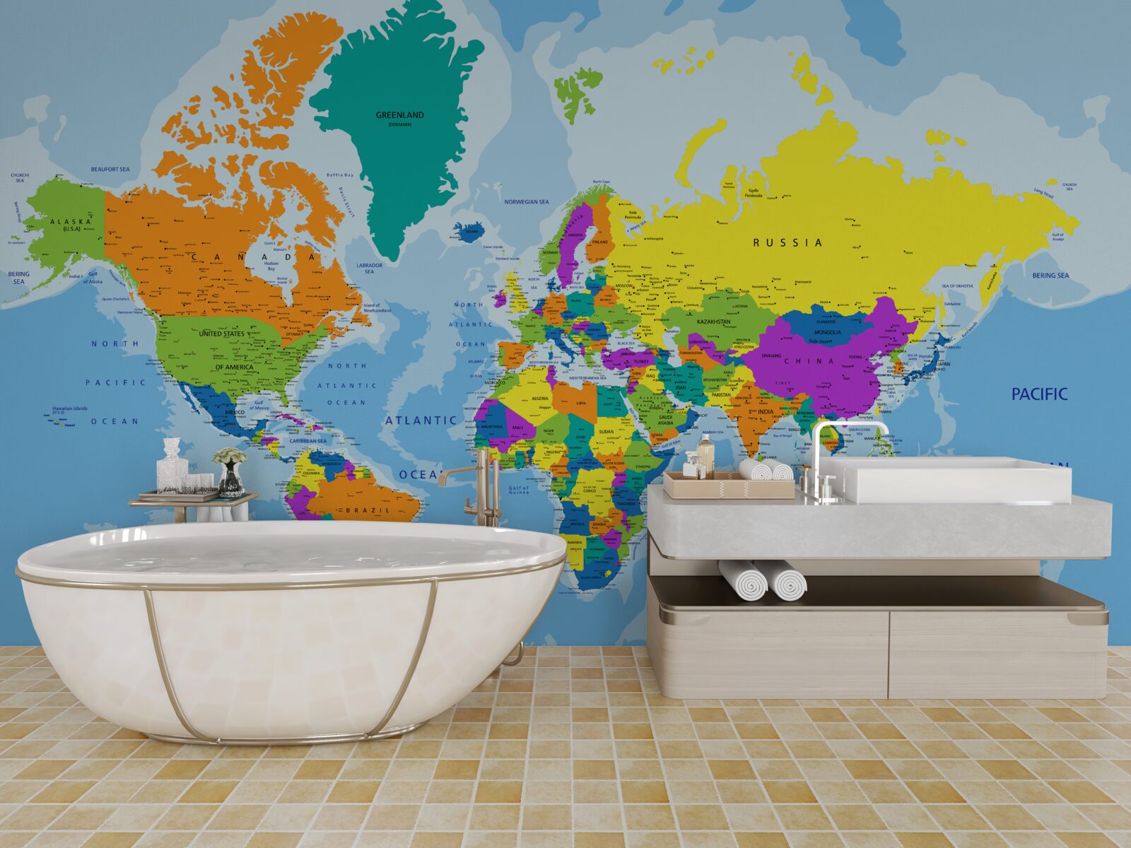 Papier peint carte du monde en couleur