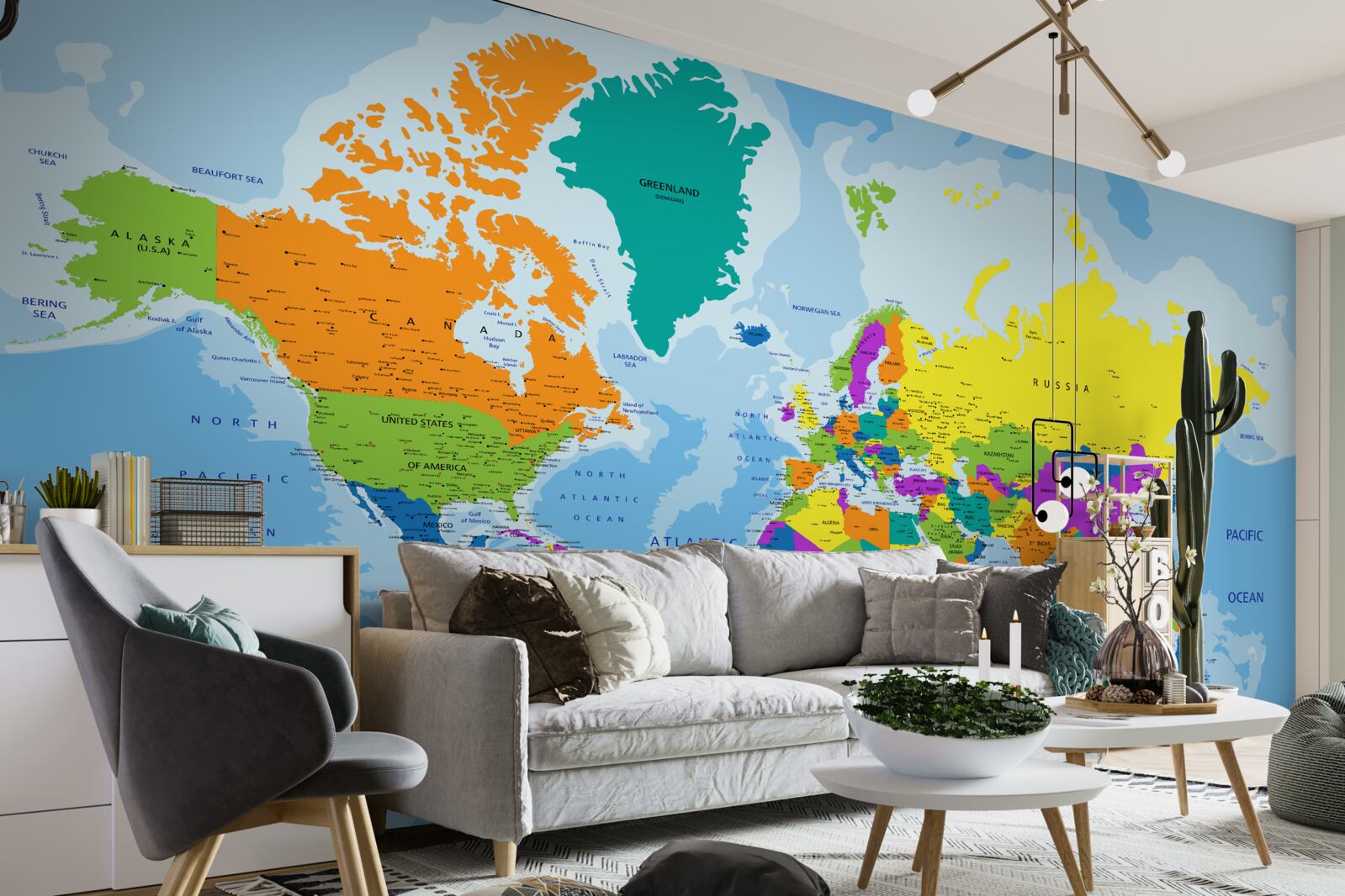 Papier peint carte du monde en couleur