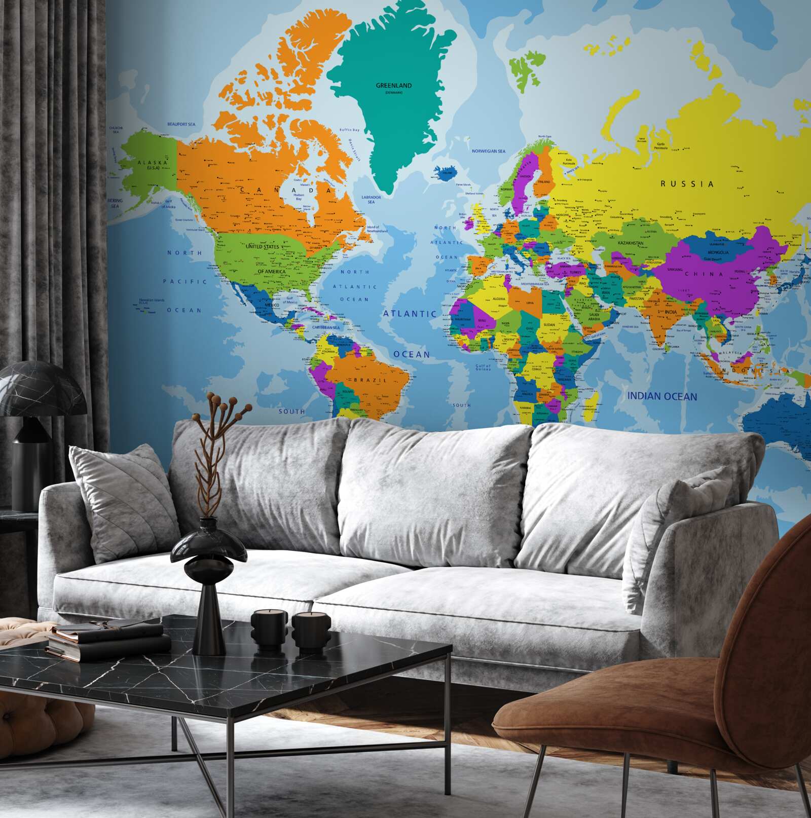 Papier peint carte du monde en couleur