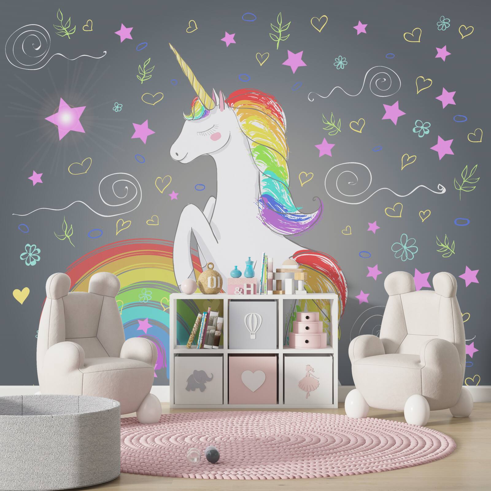 Papier peint licorne arc-en-ciel