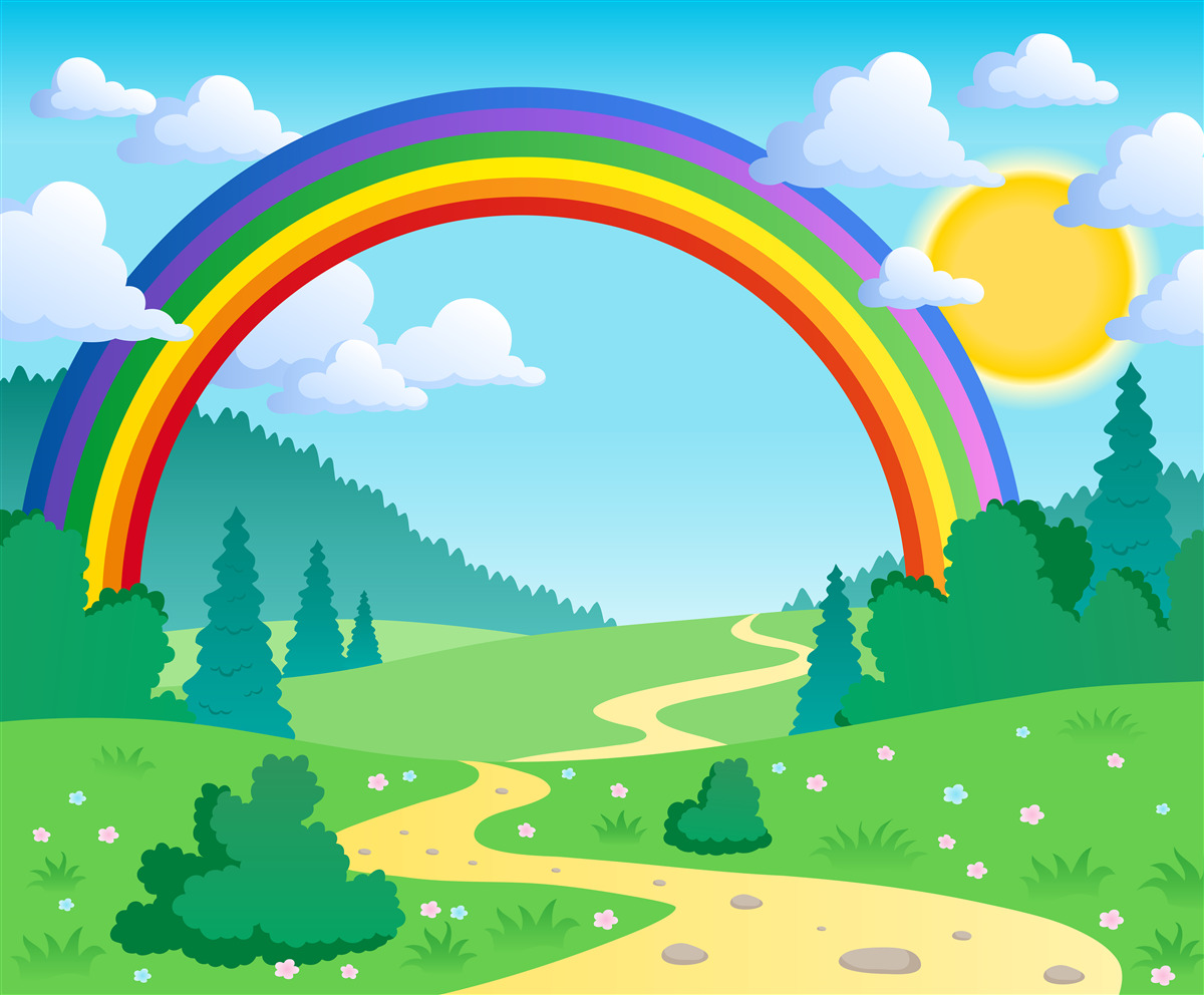 Papier peint un arc-en-ciel lumineux scintille dans une clairière de la forêt