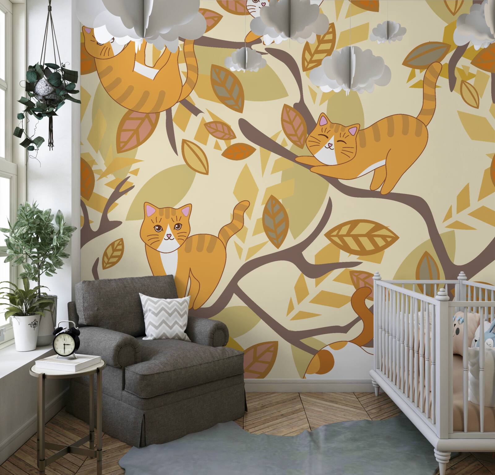 Papier peint les chats jouent dans l'arbre