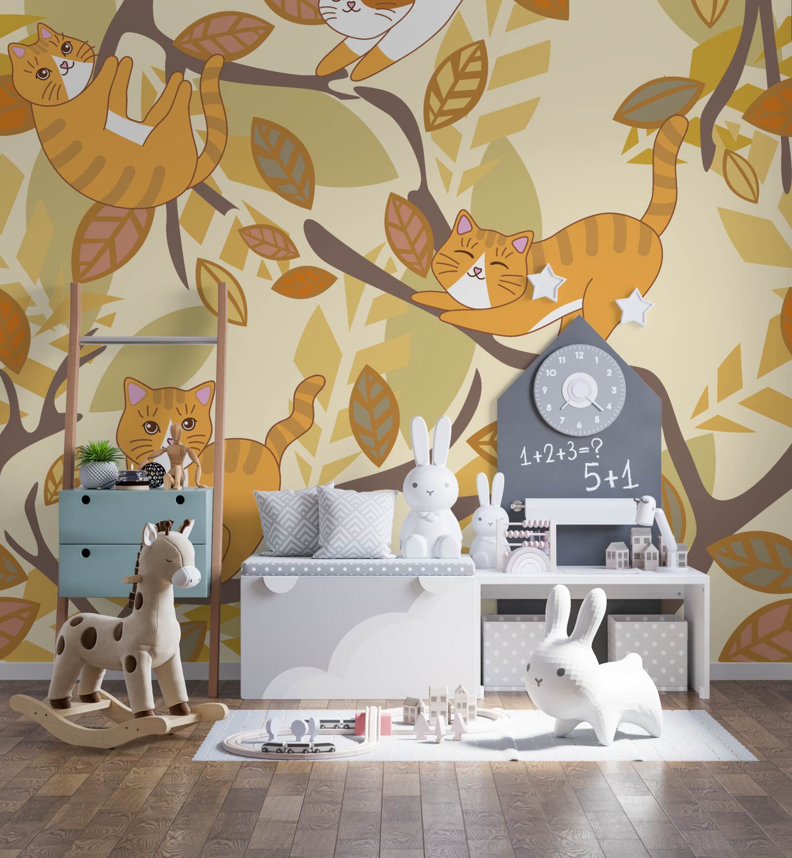 Papier peint les chats jouent dans l'arbre