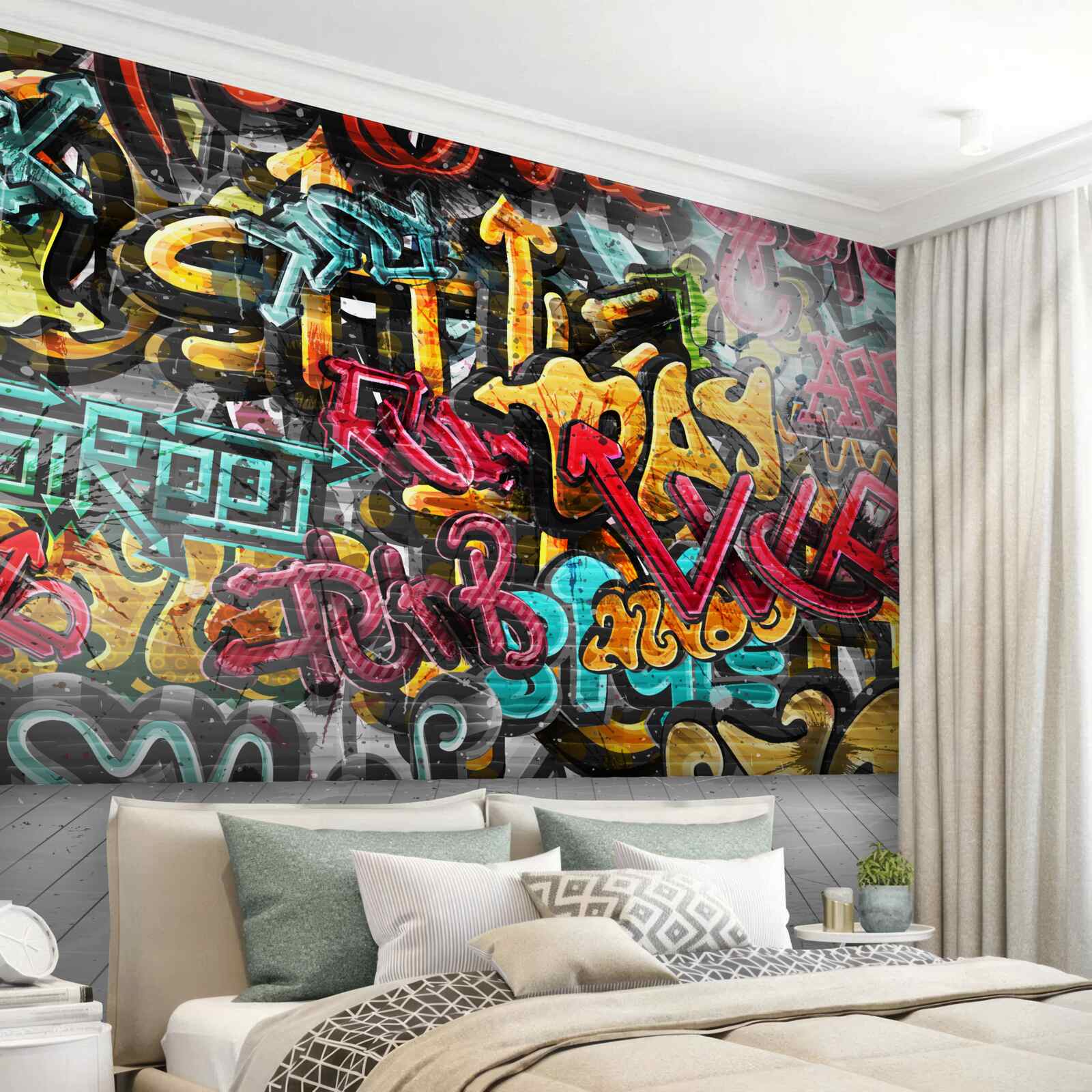 Papier peint mur couvert de graffitis