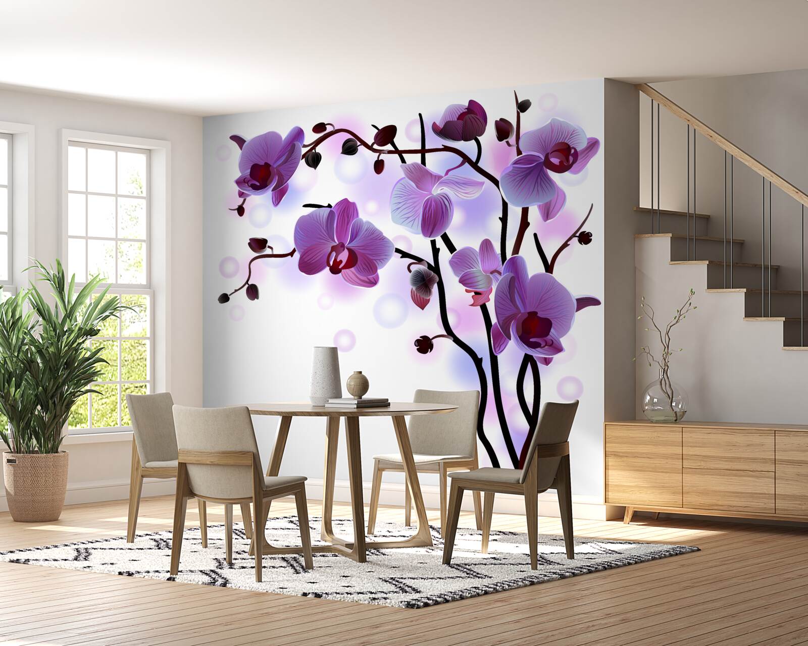 Papier peint branches d'orchidées pourpres