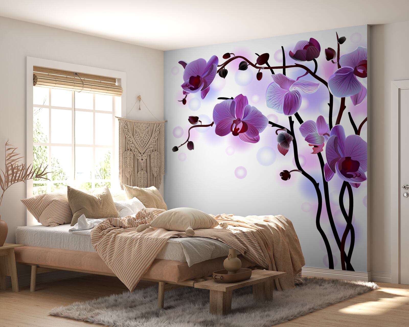 Papier peint branches d'orchidées pourpres