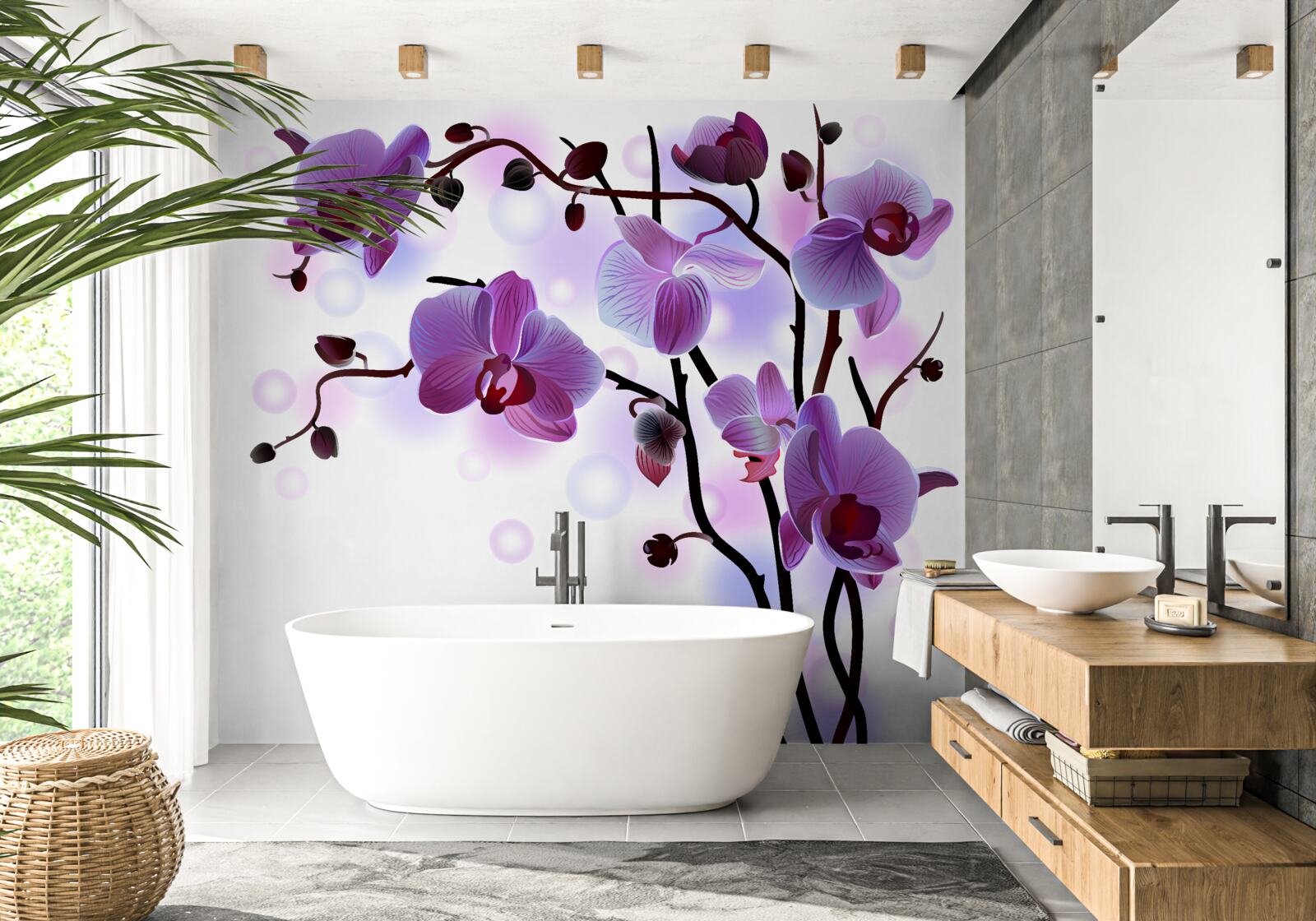 Papier peint branches d'orchidées pourpres