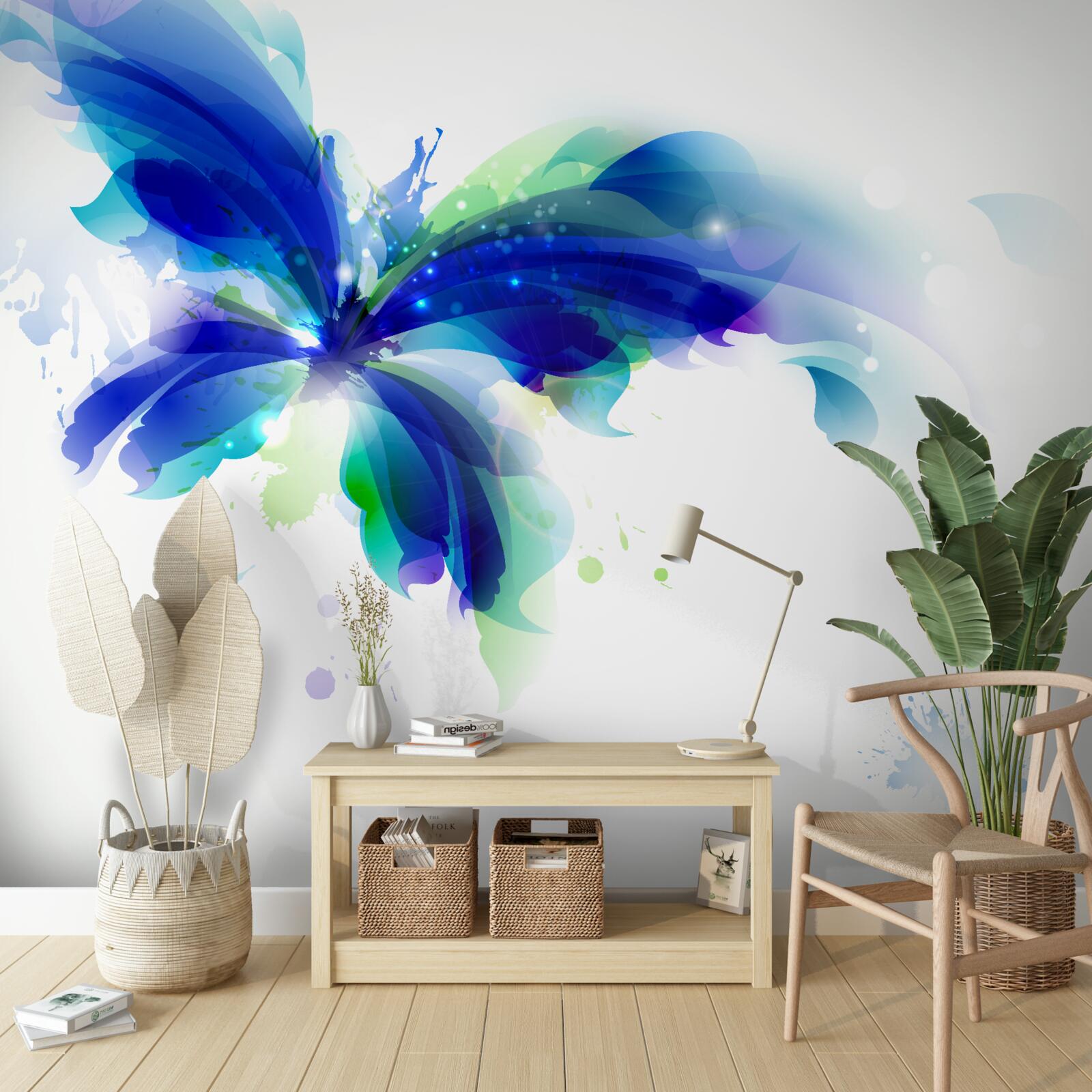 Papier peint aquarelle papillon bleu dans l'air
