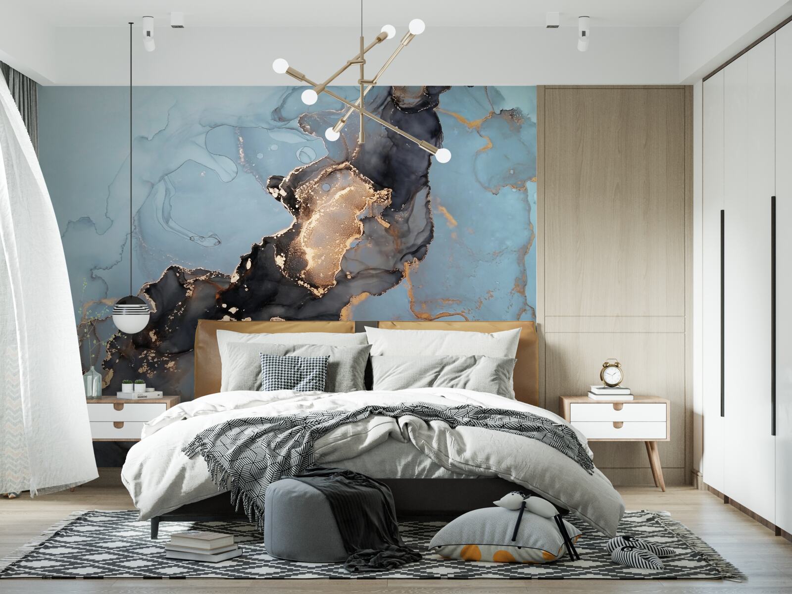 Papier peint motif sur marbre bleu