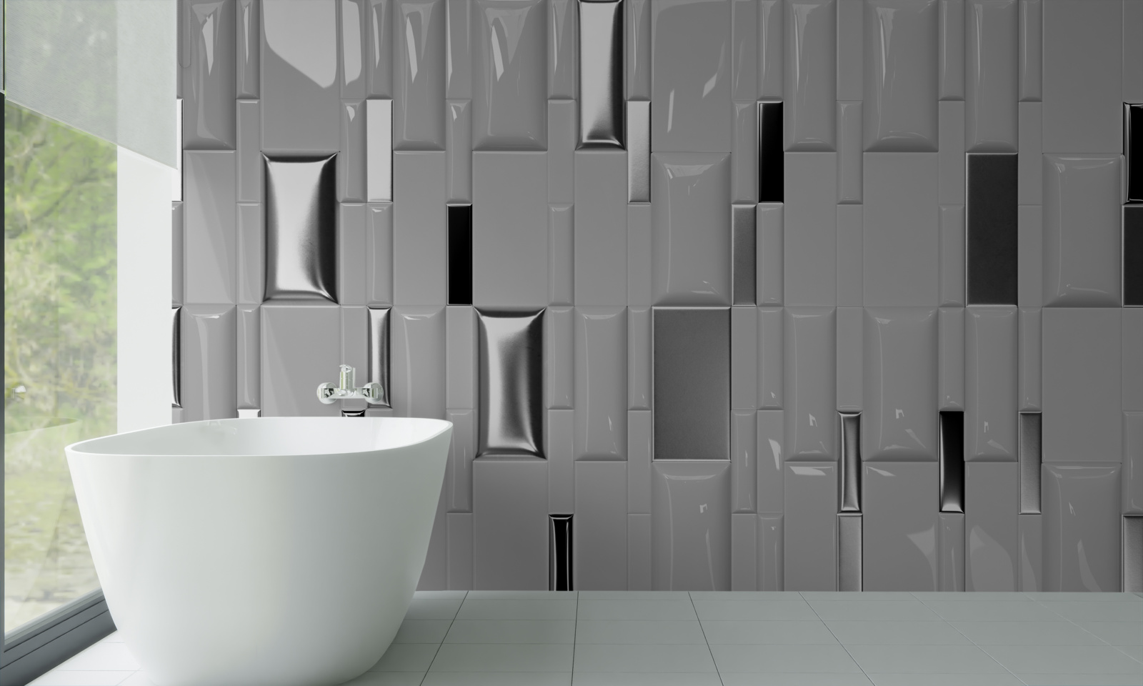 Papier peint carreaux gris brillant avec des tons dorés