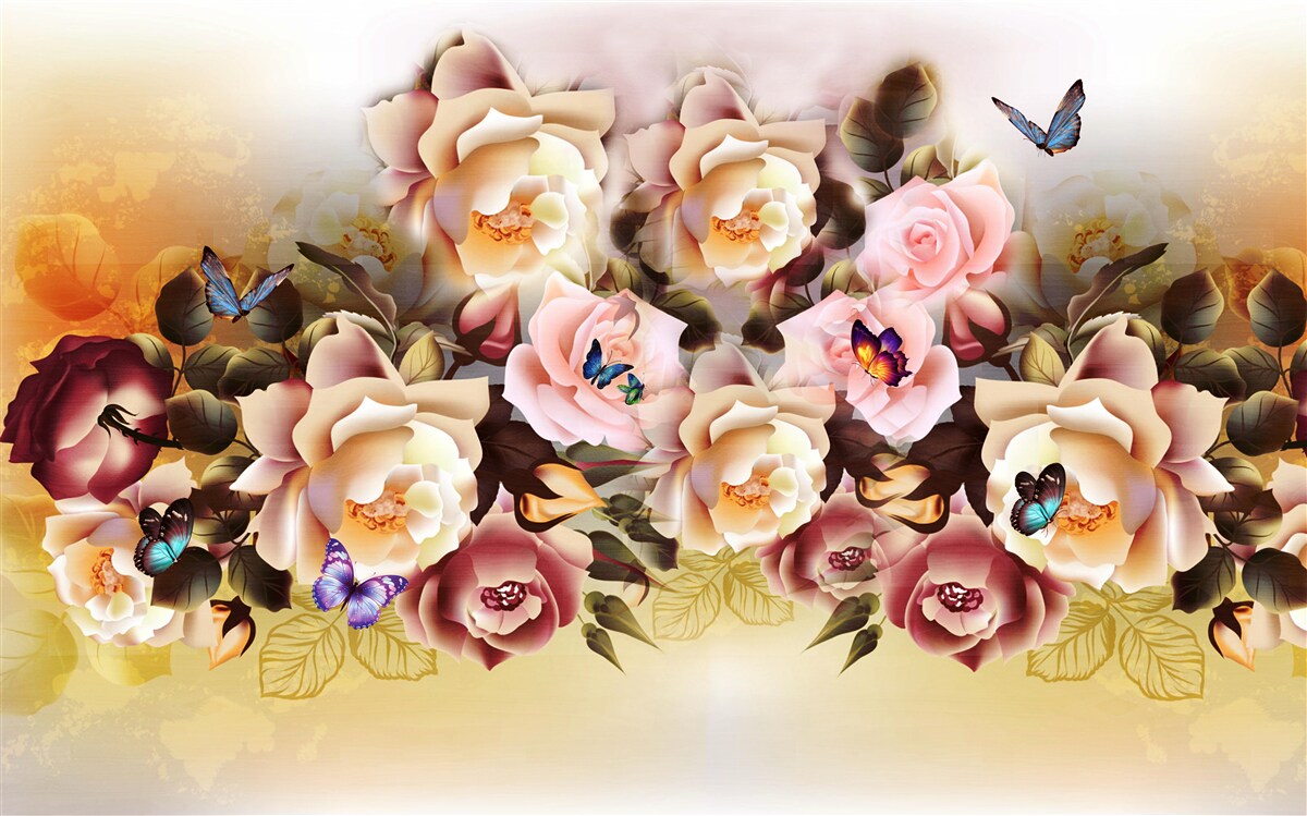 Papier peint composition de belles roses lumineuses