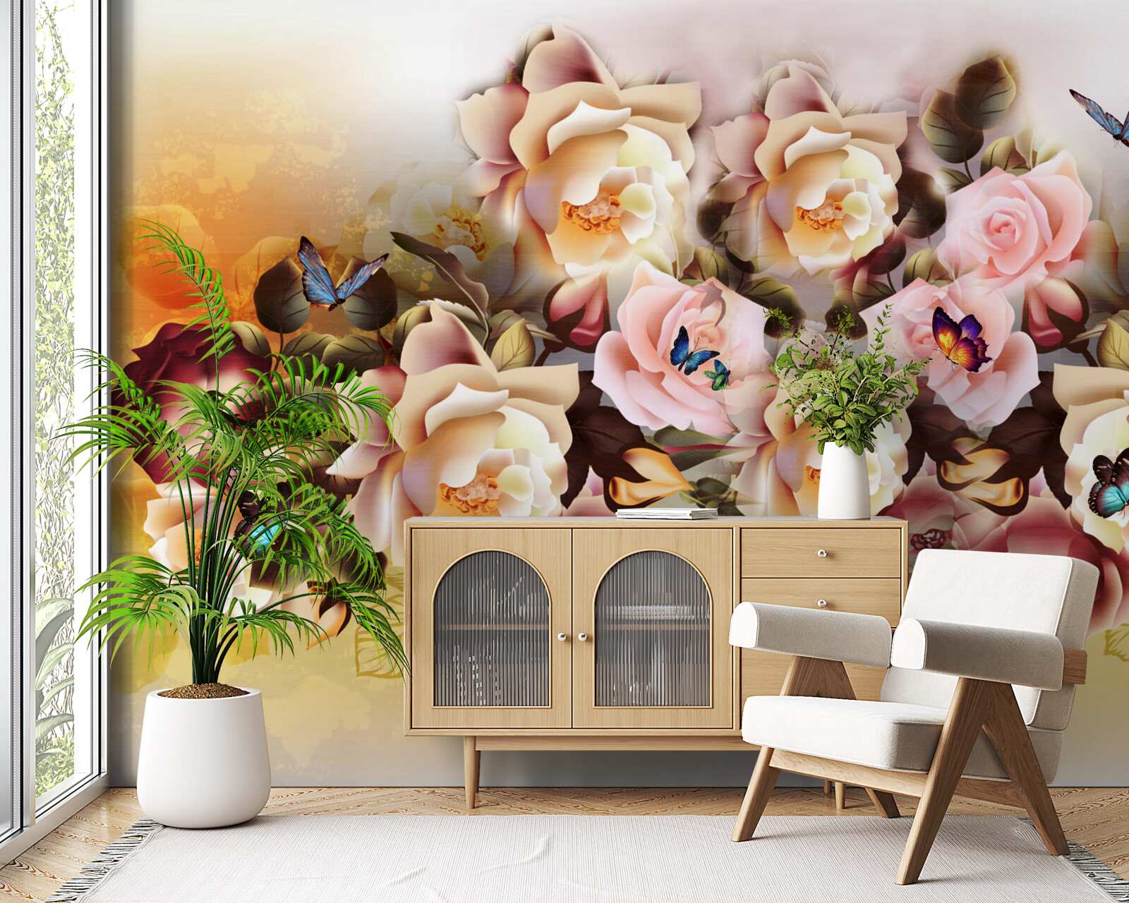 Papier peint composition de belles roses lumineuses