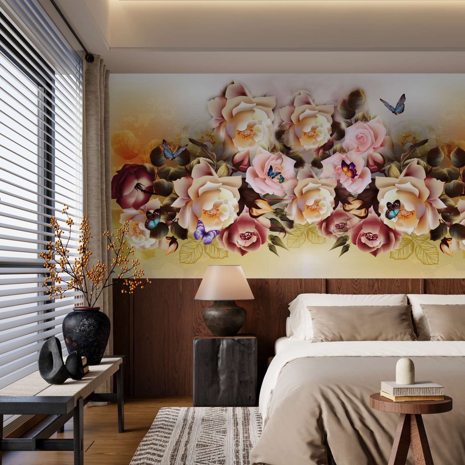 Papier peint composition de belles roses lumineuses