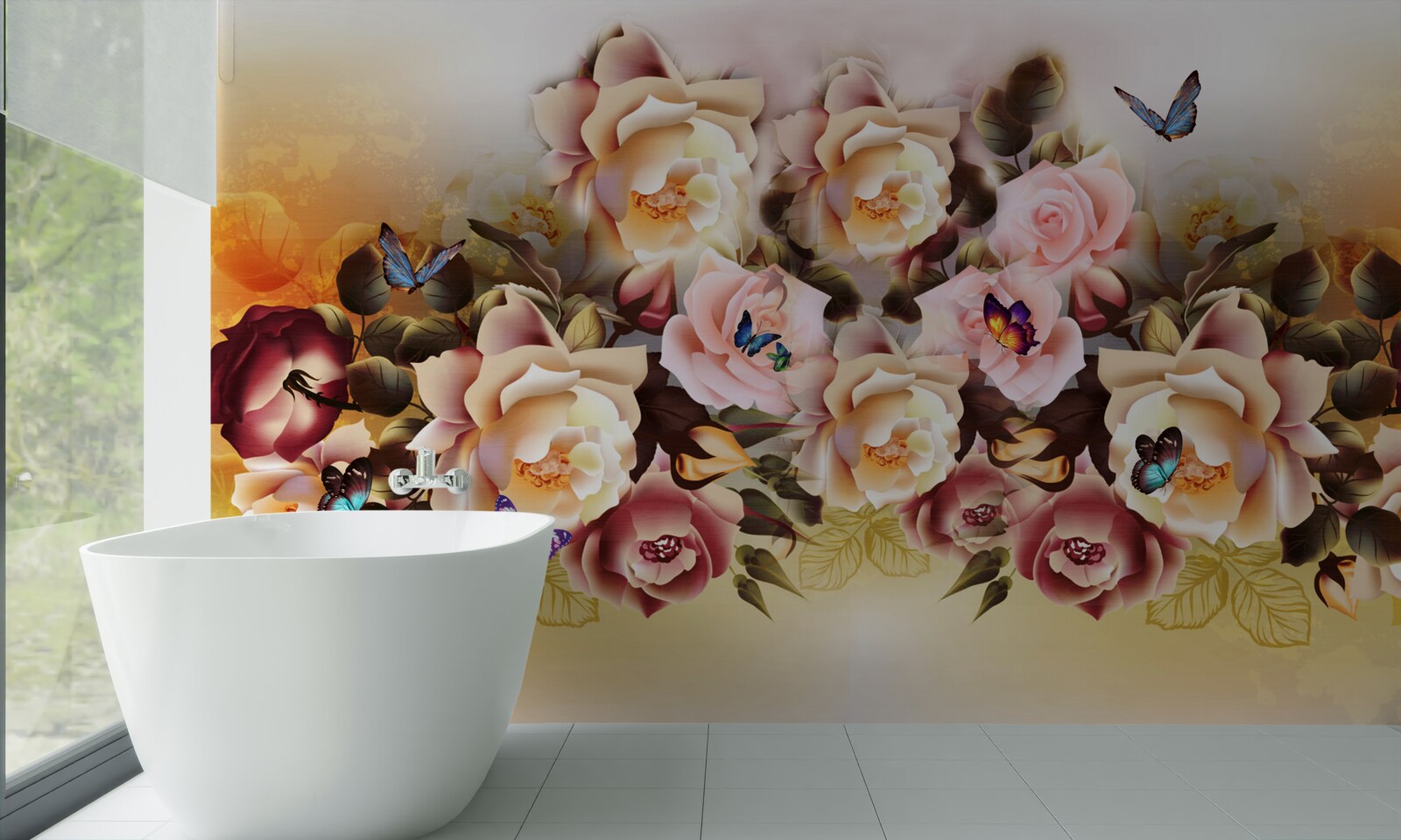 Papier peint composition de belles roses lumineuses