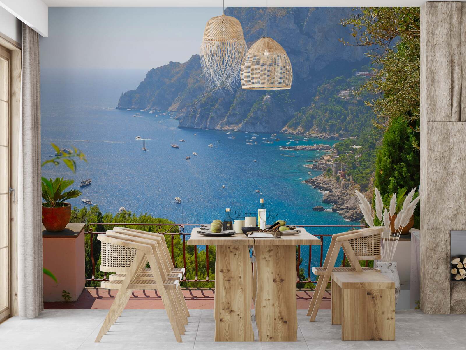 Papier peint terrasse avec vue sur les rochers et la mer