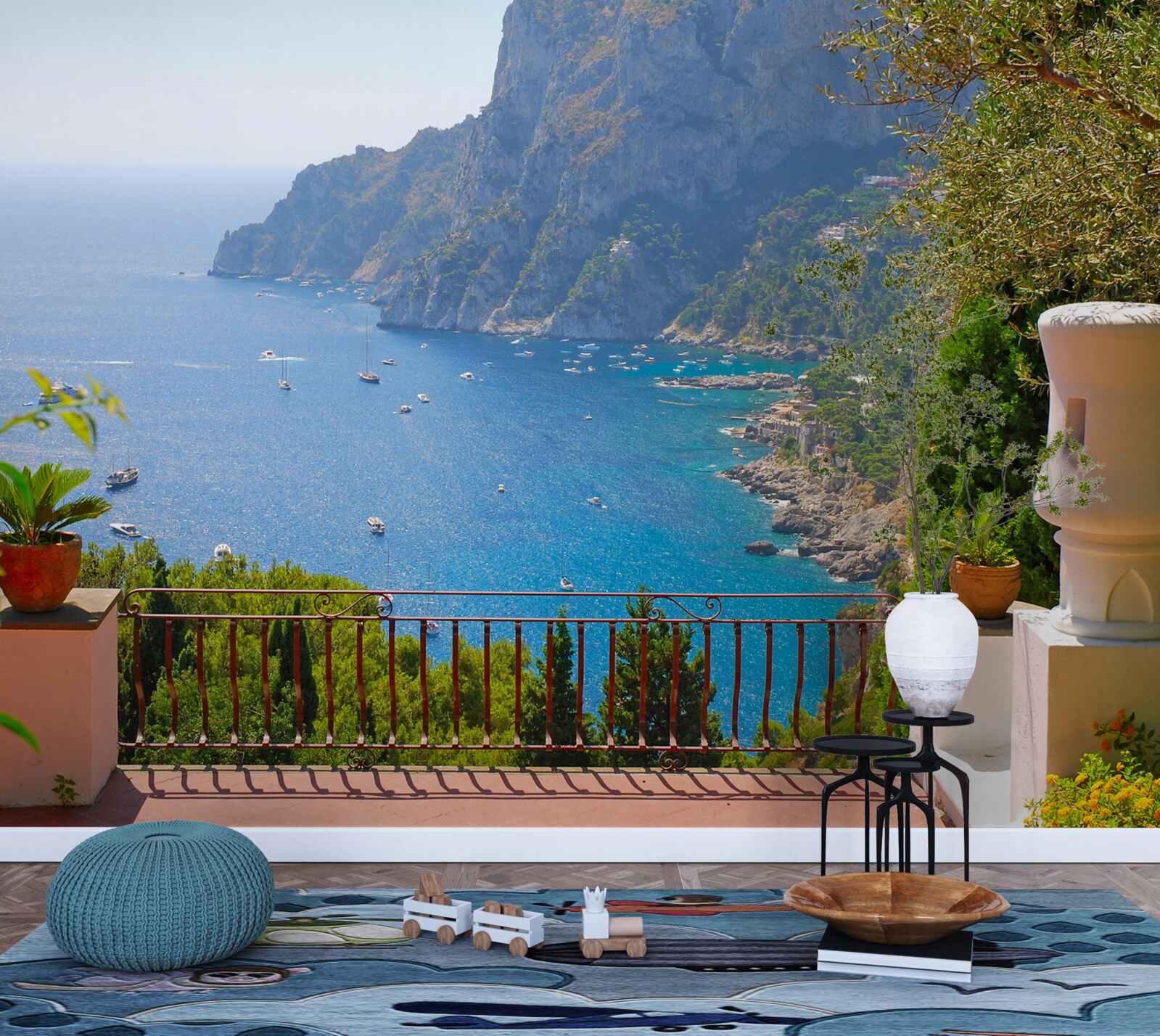 Papier peint terrasse avec vue sur les rochers et la mer