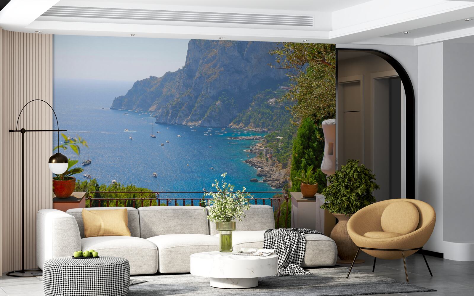 Papier peint terrasse avec vue sur les rochers et la mer