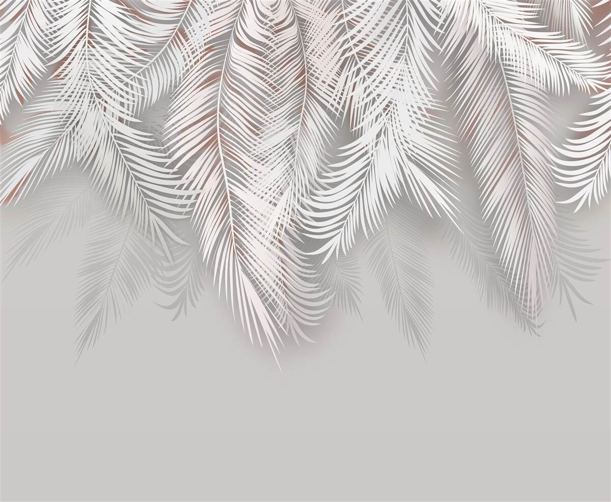 Papier peint feuilles de palmier gris clair