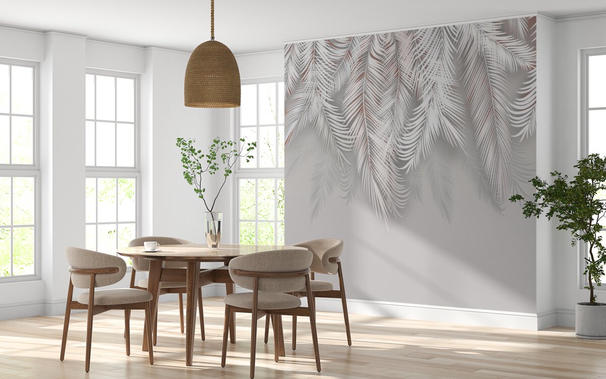 Papier peint feuilles de palmier gris clair