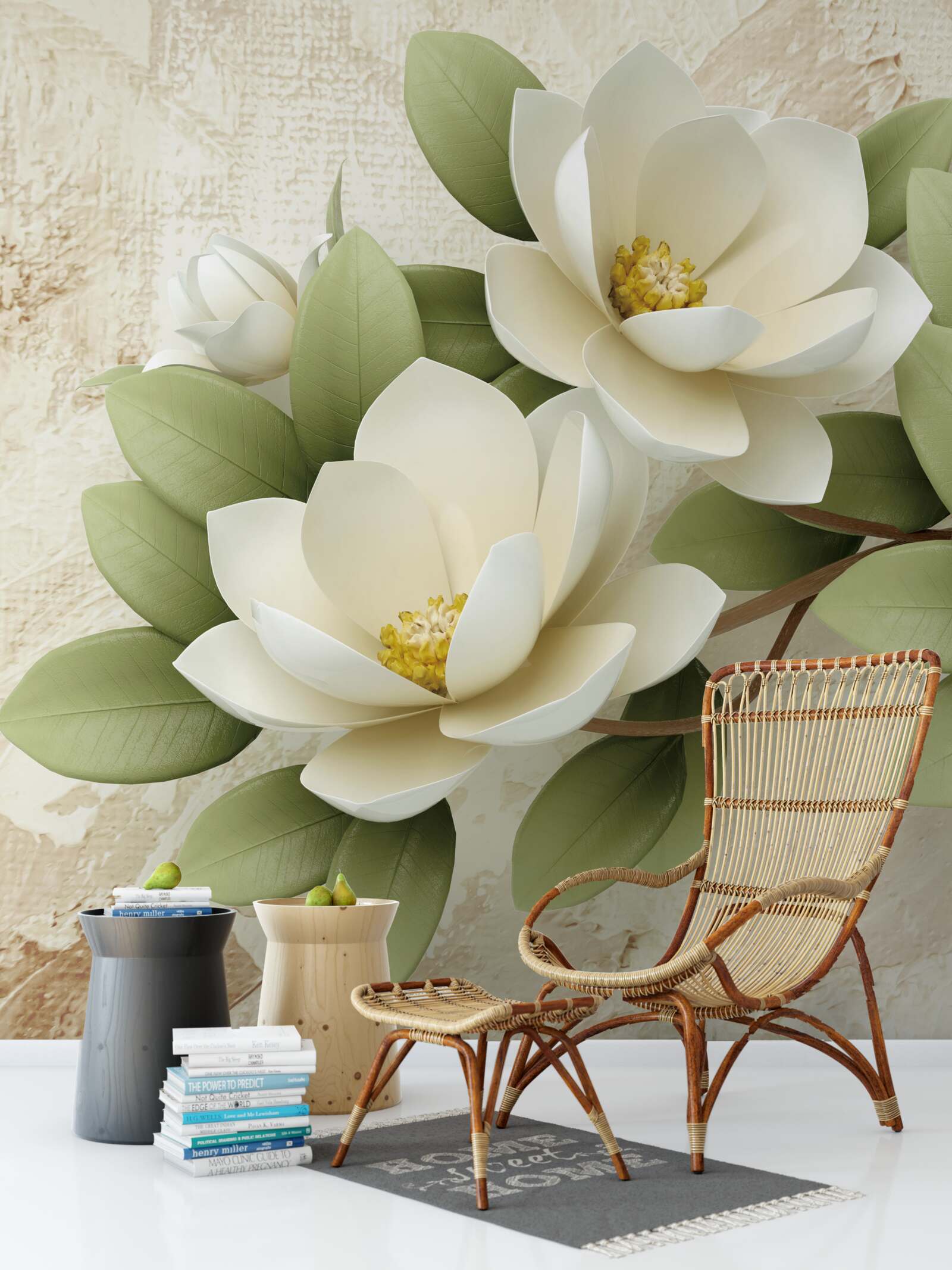 Papier peint nénuphar aux pétales blancs comme la neige et aux feuilles vertes