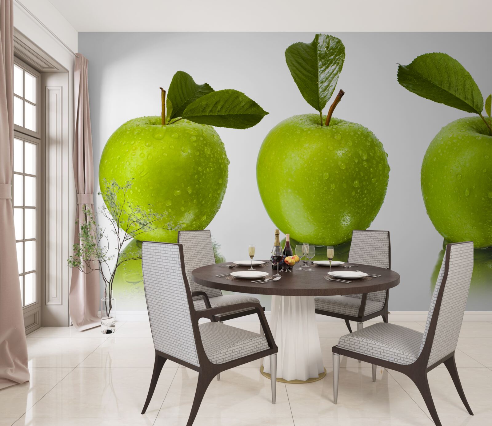 Papier peint reflet de pommes vertes