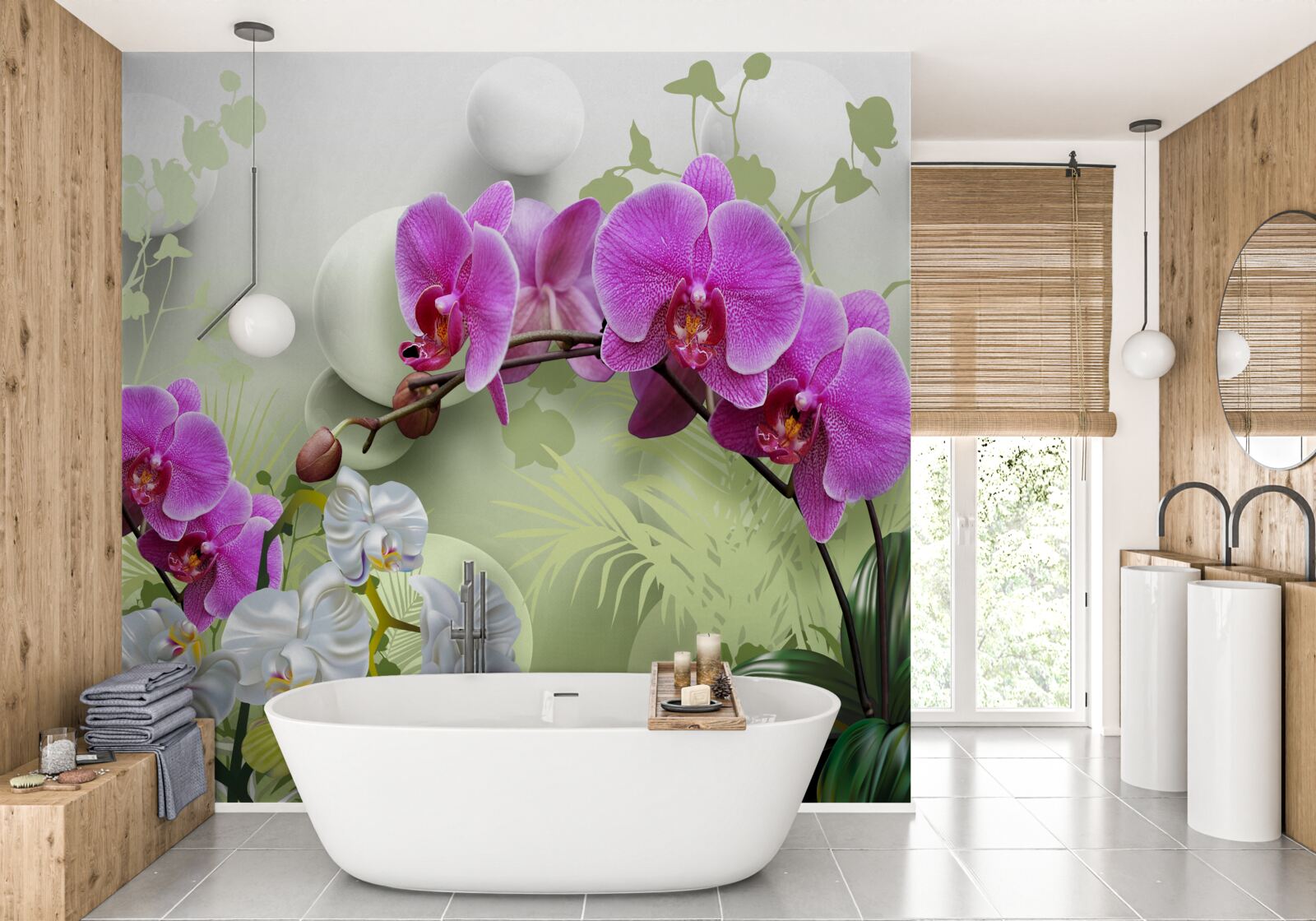 Papier peint orchidée pourpre sur des branches