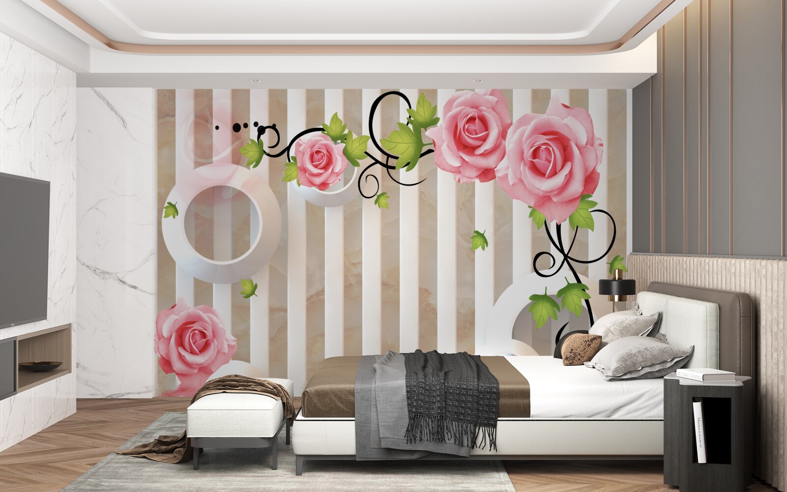 Papier peint rose aux pétales roses et aux feuilles vertes près de l'eau