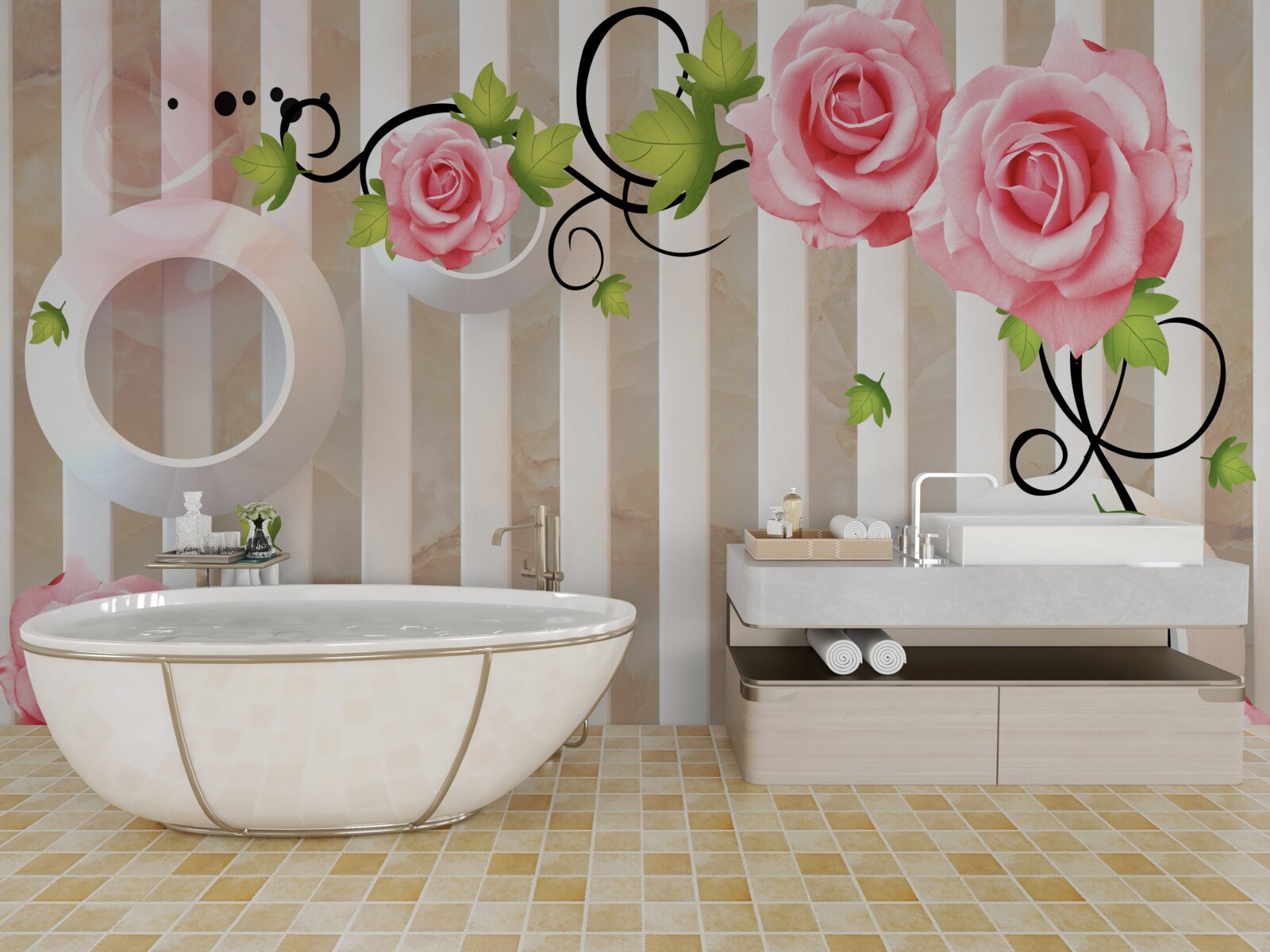 Papier peint rose aux pétales roses et aux feuilles vertes près de l'eau