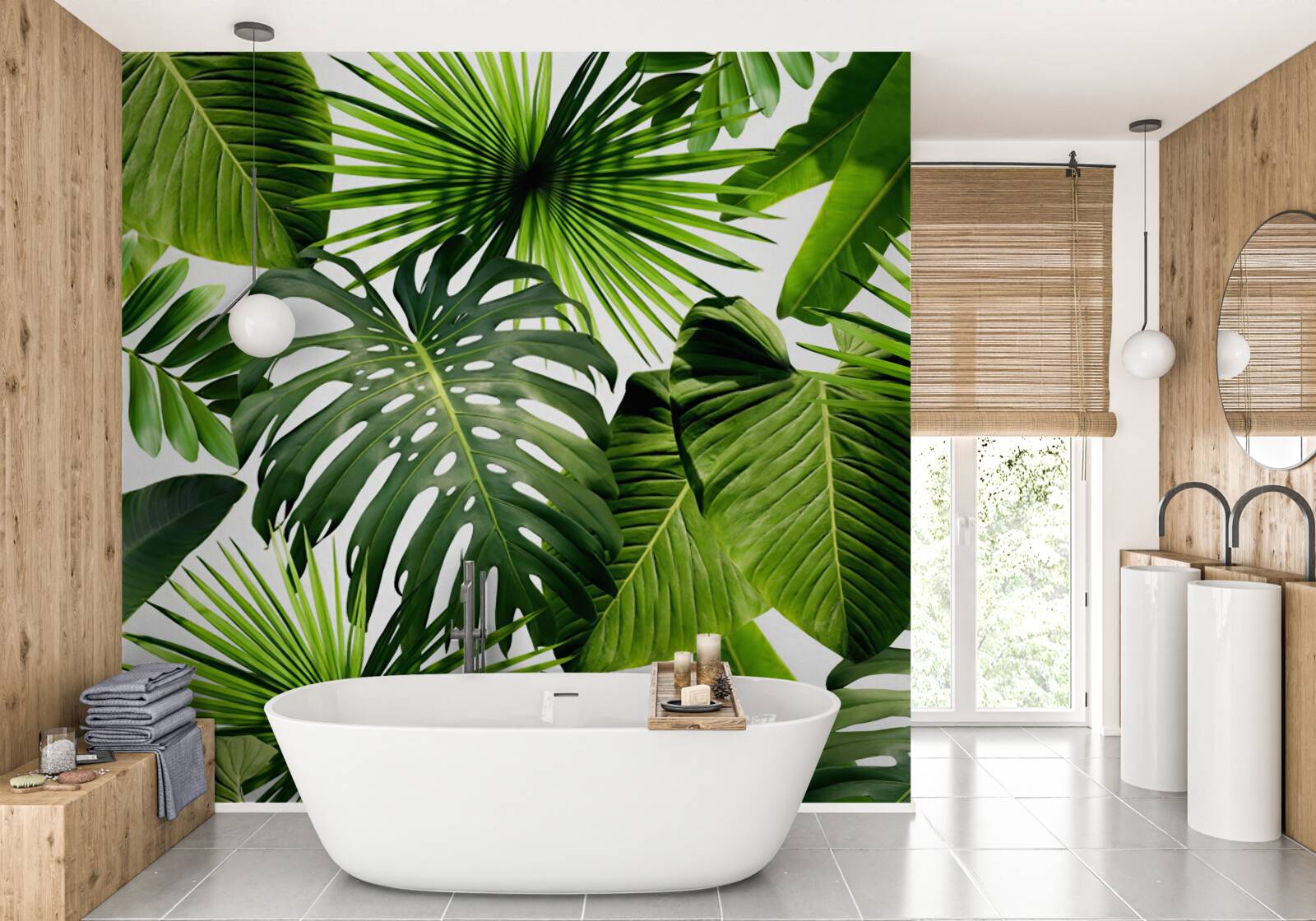 Papier peint les grandes feuilles vertes des plantes tropicales
