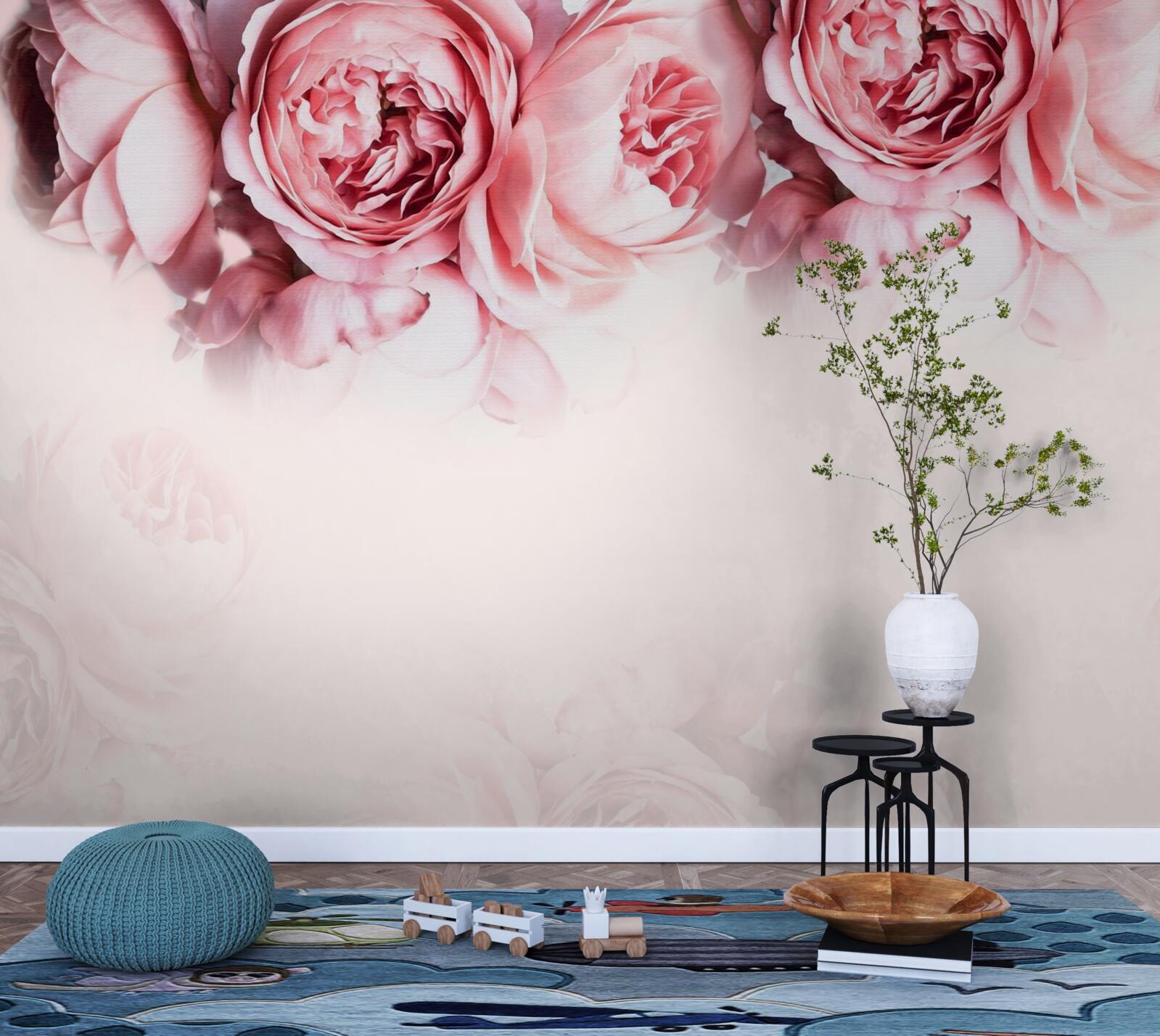 Papier peint pivoines roses et blanches sur fond clair