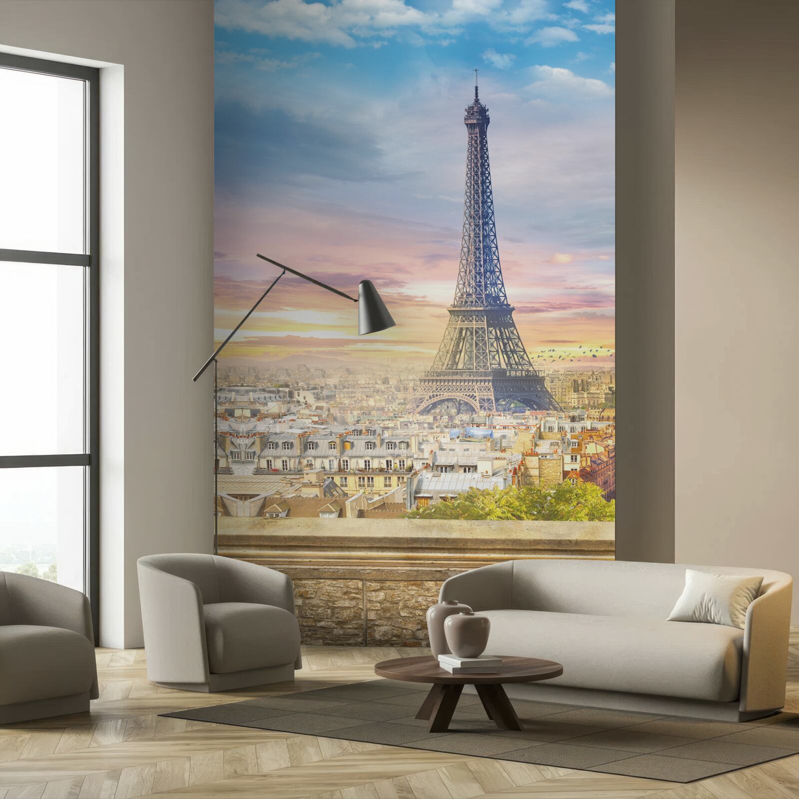 Papier peint vue magnifique sur la tour eiffel et l'horizon de la ville