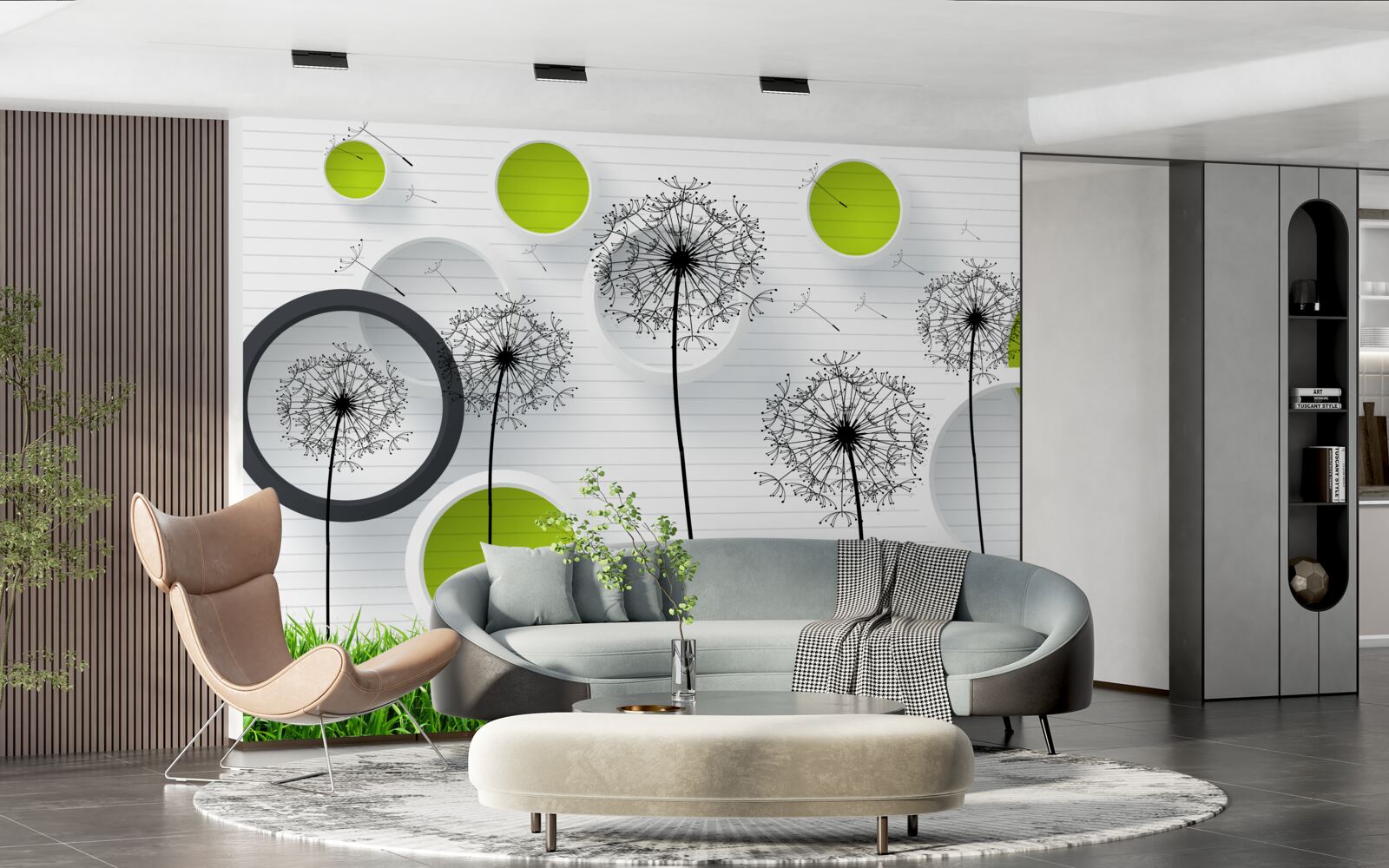 Papier peint l'asclépiade et les cercles verts sur la pelouse