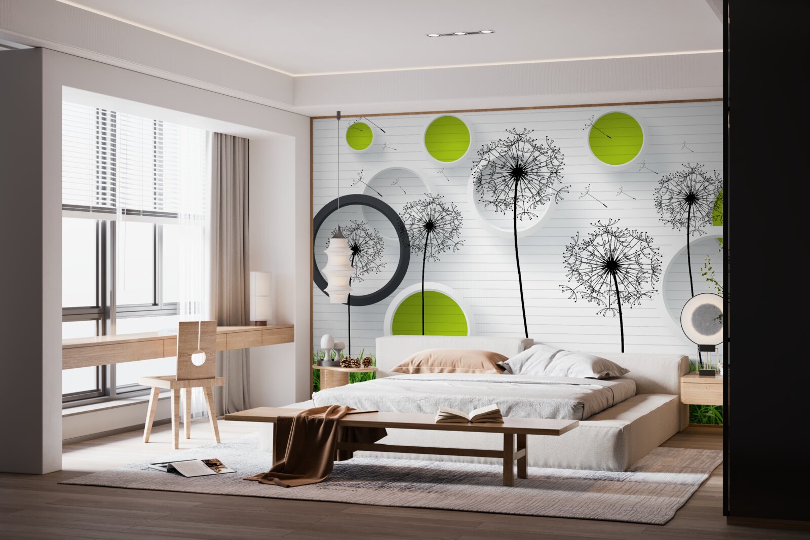 Papier peint l'asclépiade et les cercles verts sur la pelouse