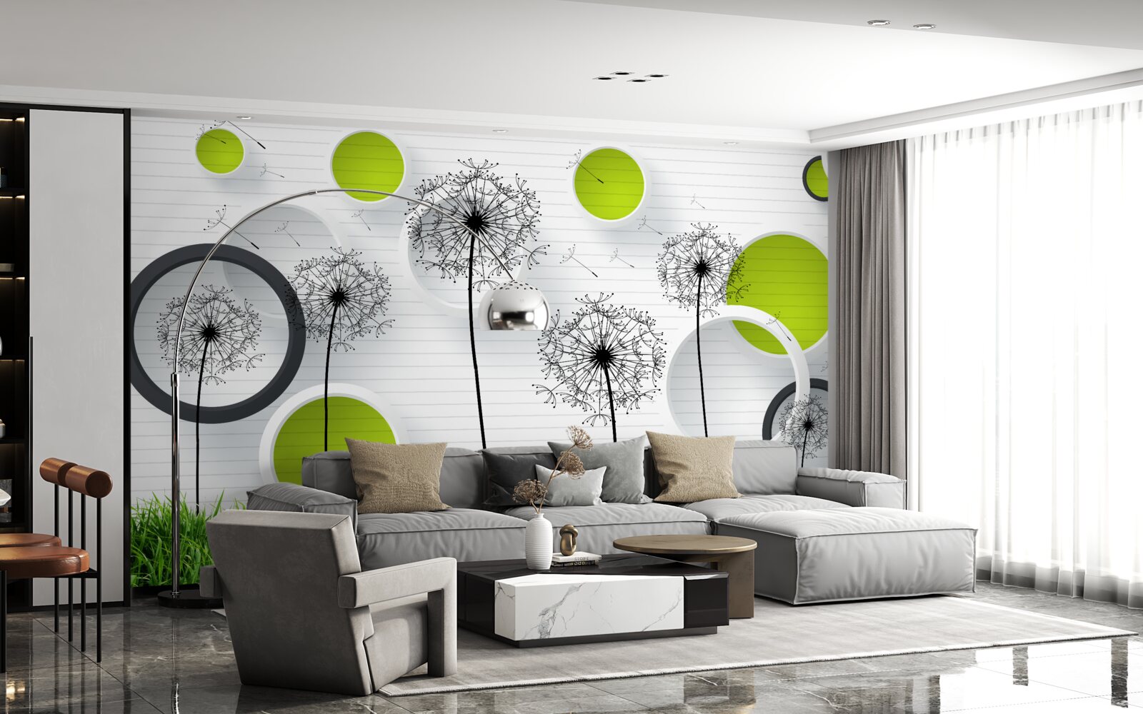 Papier peint l'asclépiade et les cercles verts sur la pelouse