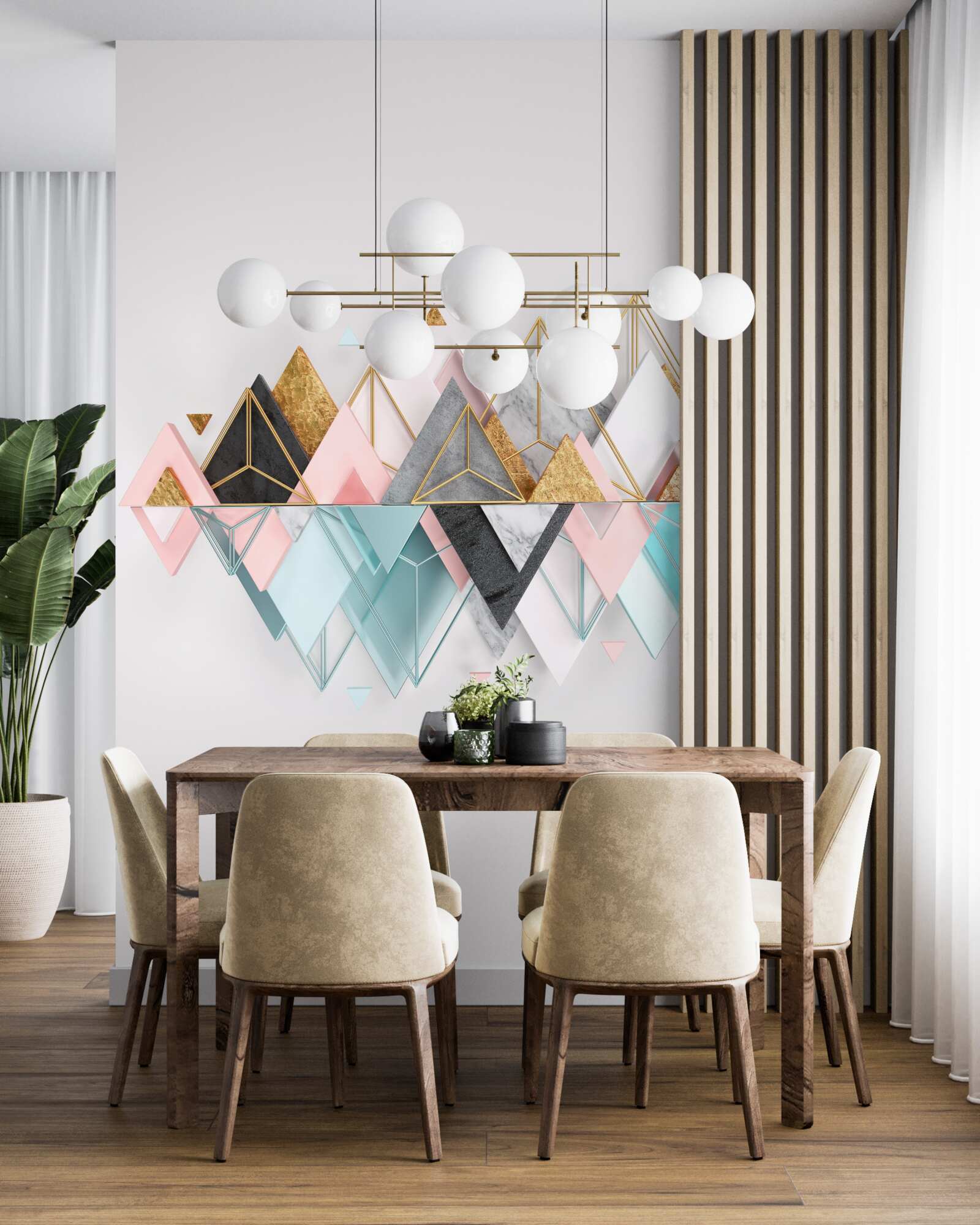 Papier peint la forêt de conifères, représentée par des triangles