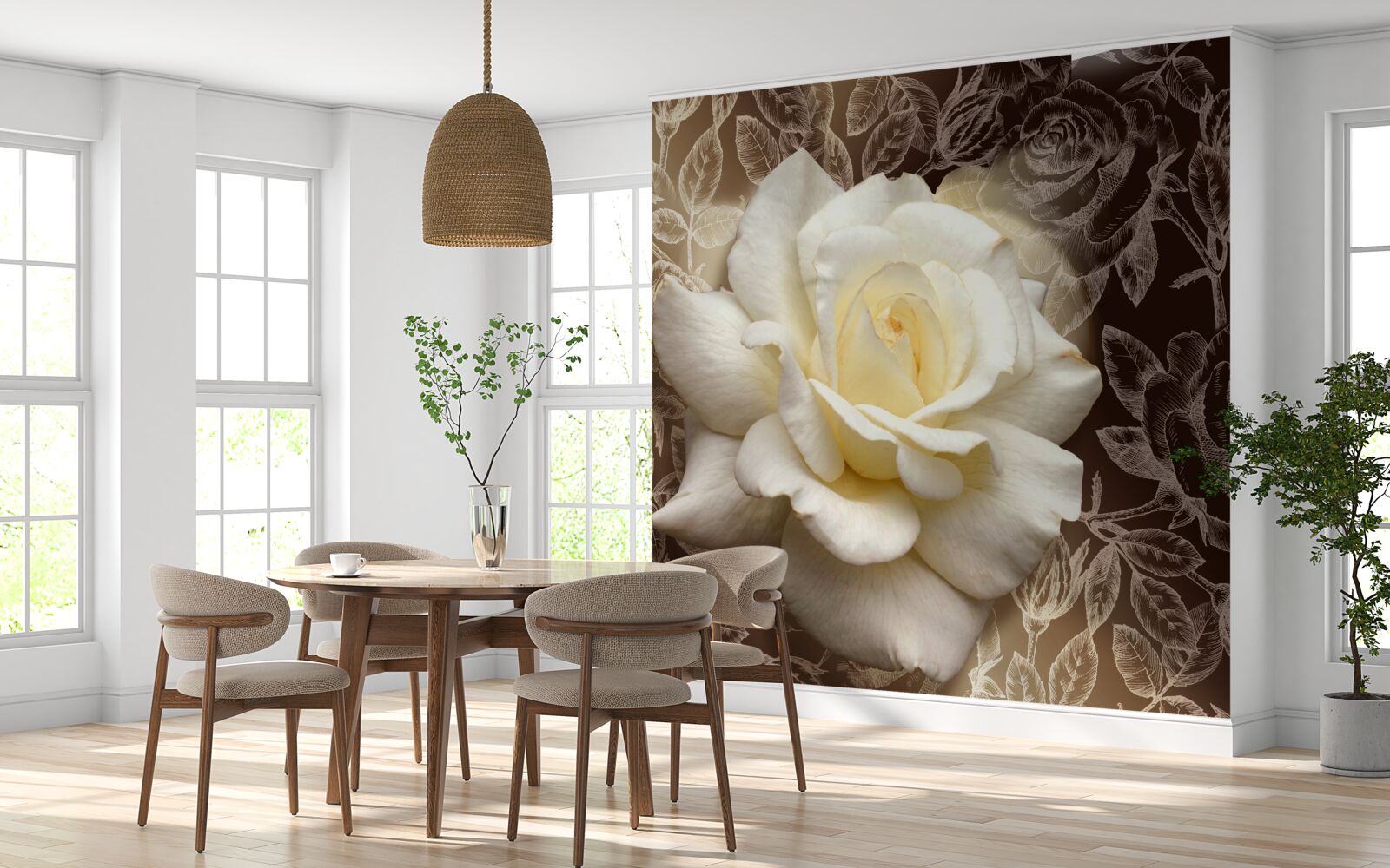 Papier peint magnifique fleur de rose blanche comme neige
