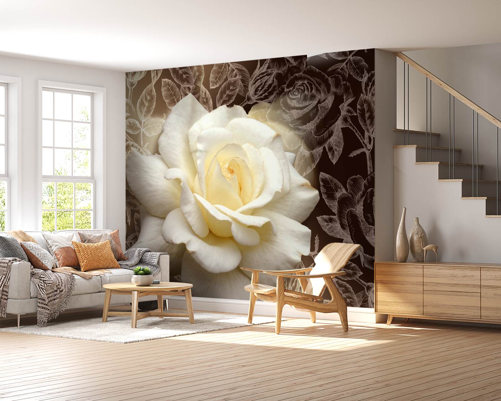 Papier peint magnifique fleur de rose blanche comme neige
