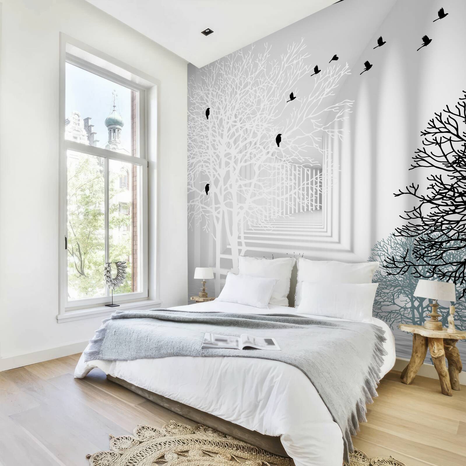 Papier peint les oiseaux volent plus haut que les arbres