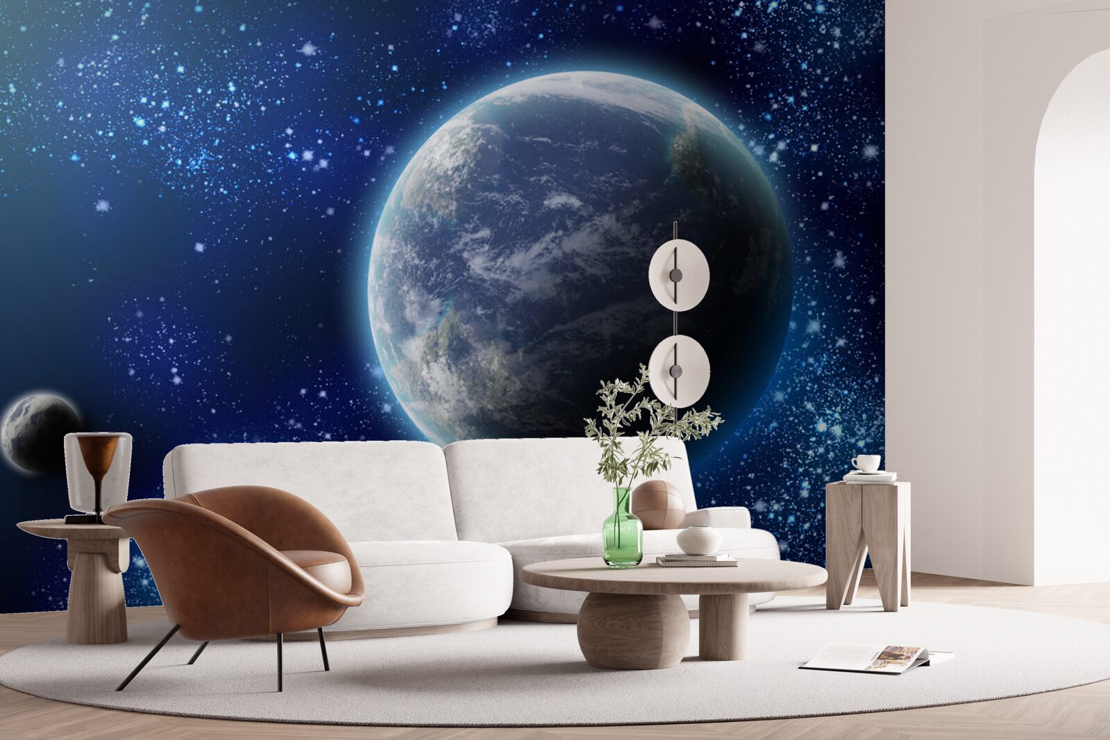 Papier peint la planète terre et son espace proche de la lumière