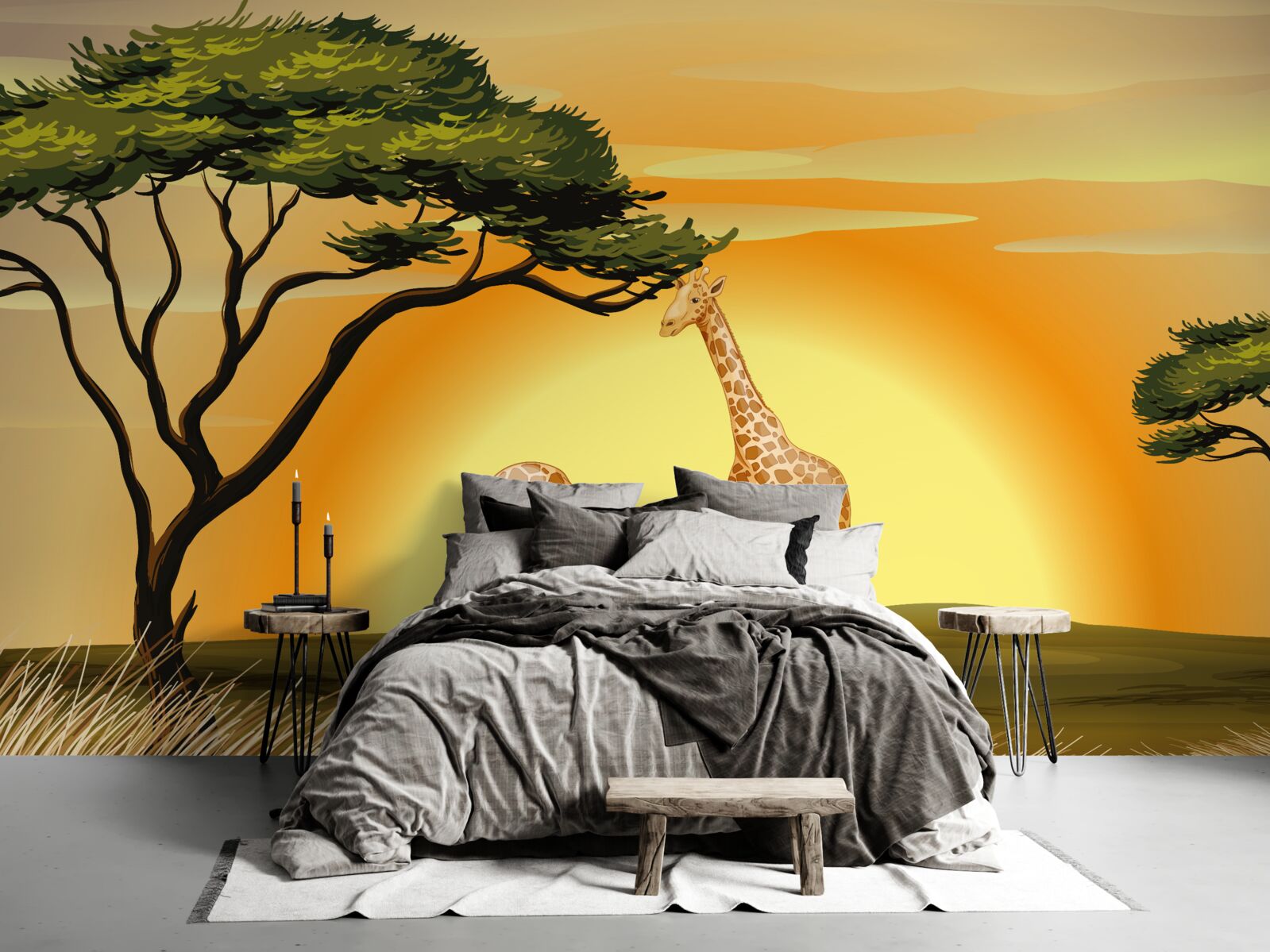 Papier peint girafes sur fond de coucher de soleil dans le désert