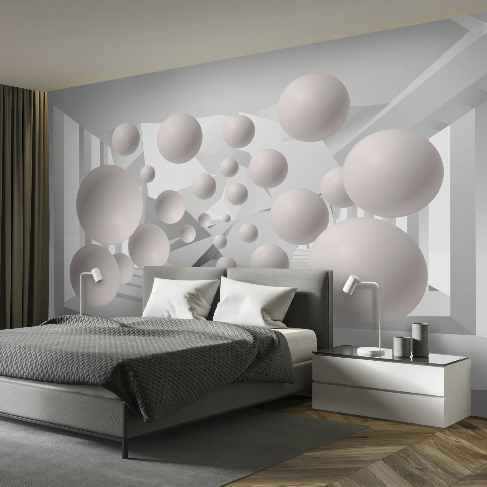 Papier peint boules légères et aérées de couleur crème