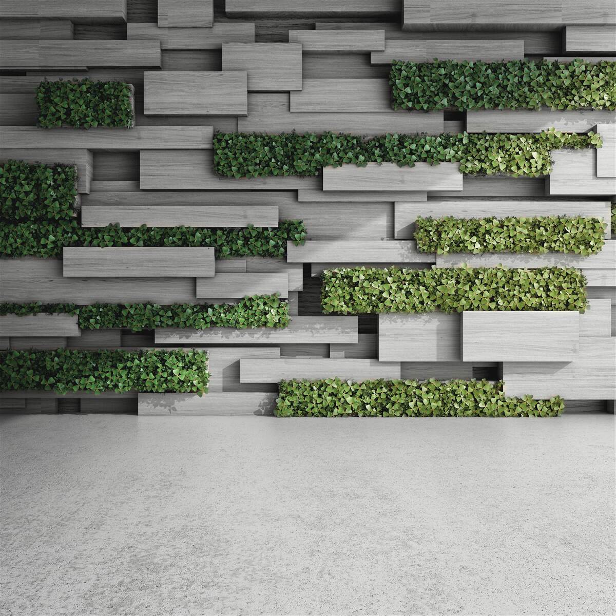Papier peint mur en pierre décoré de plantes vertes