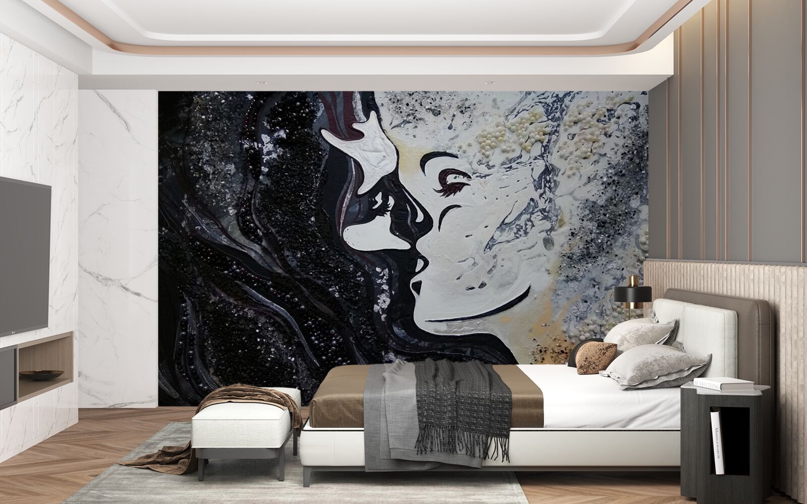 Papier peint image d'une femme et d'un homme s'embrassant