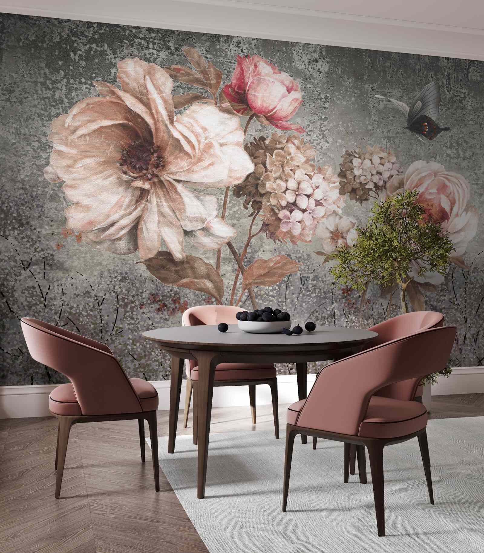 Papier peint bourgeons rose tendre de belles fleurs