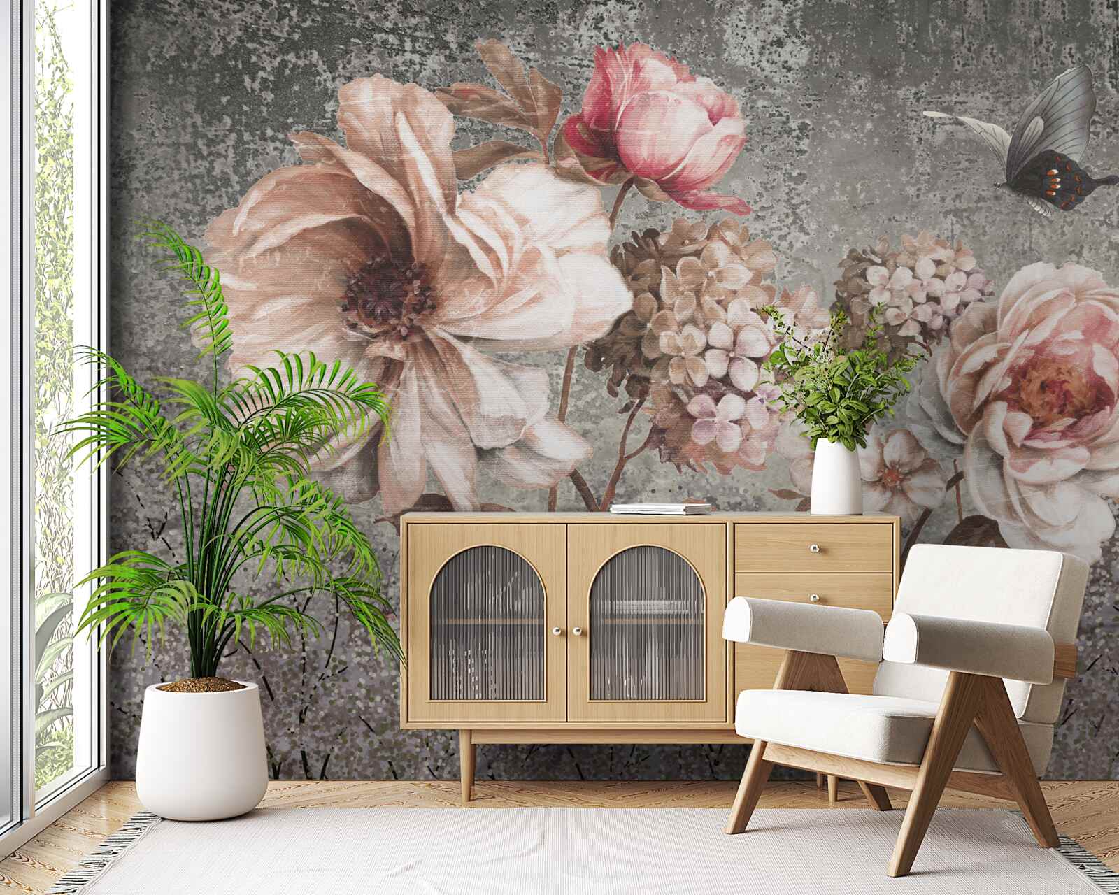 Papier peint bourgeons rose tendre de belles fleurs