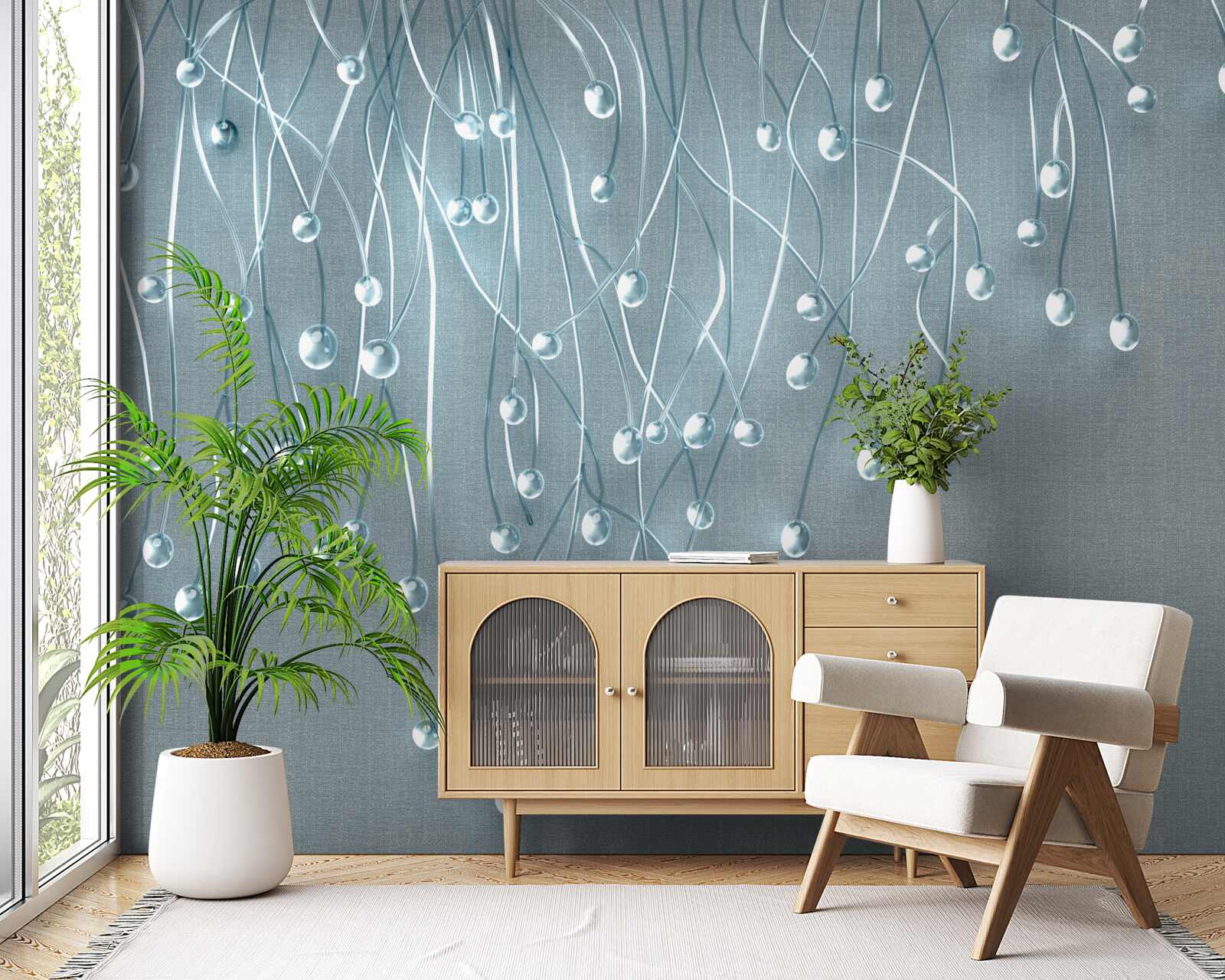 Papier peint fleurs s'épanouissant la nuit sur fond gris